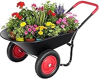 Ultym Dual-Wheel Garden Cart Wheelbarrow - 4.5 Cu Ft, 330 lbs Capacity, Ergonomic Padded Handle, Heavy-Duty Tires for Gardening & Yard Work - Red