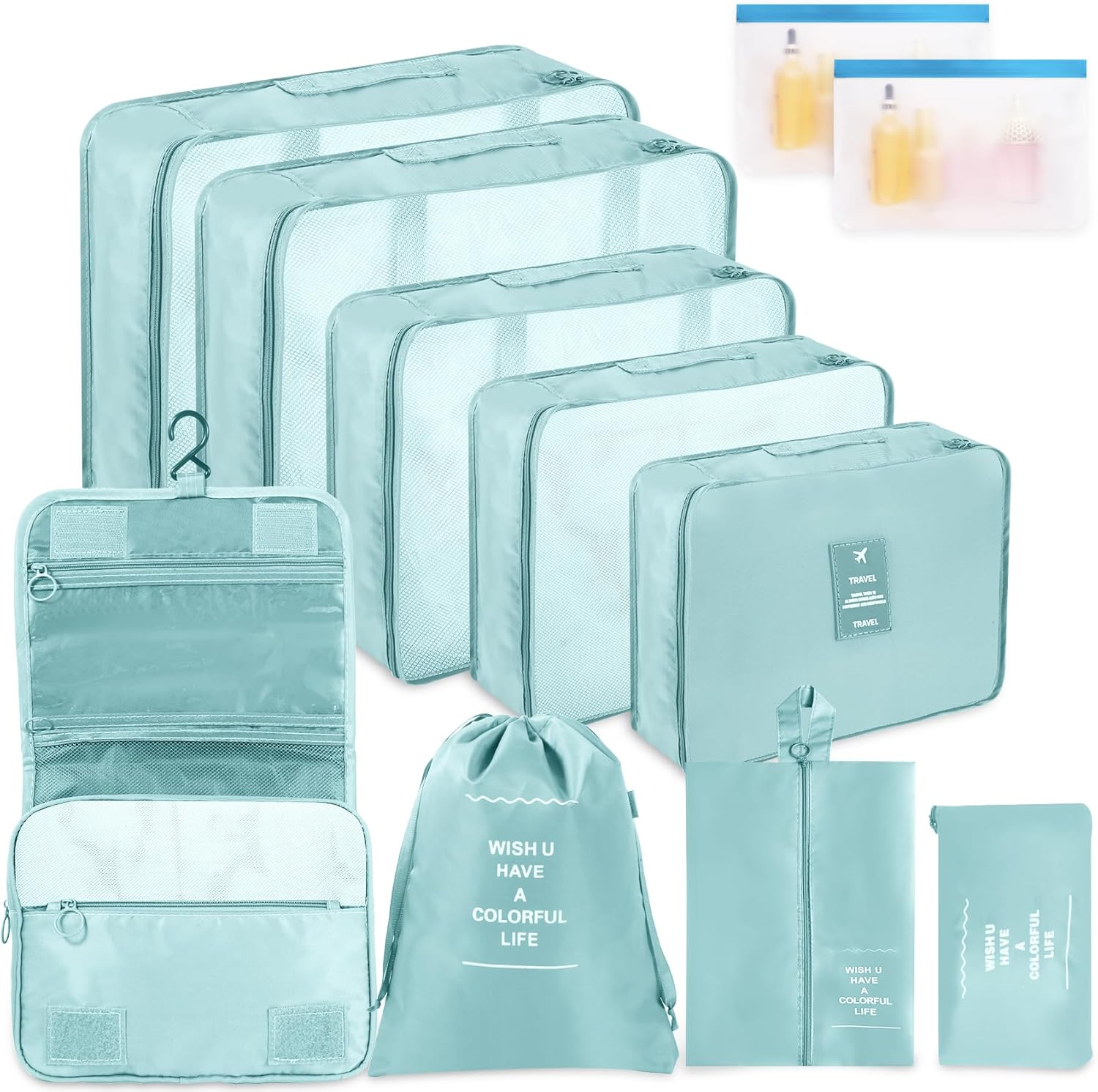 WECUTE 11-Piece Suitcase Organizer, Packing Cubes for Clothes, Travel Organizer for Clothes, Shoes and Cosmetics (Blue)