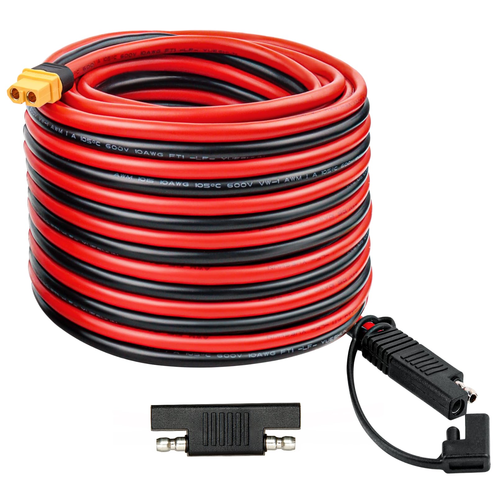 MOOKEERF Cable de extensión de conector SAE a XT60 de 10 AWG, 25 pies, XT60 hembra a SAE con adaptador de polaridad SAE inversa para estación de energía portátil, panel solar, generador solar