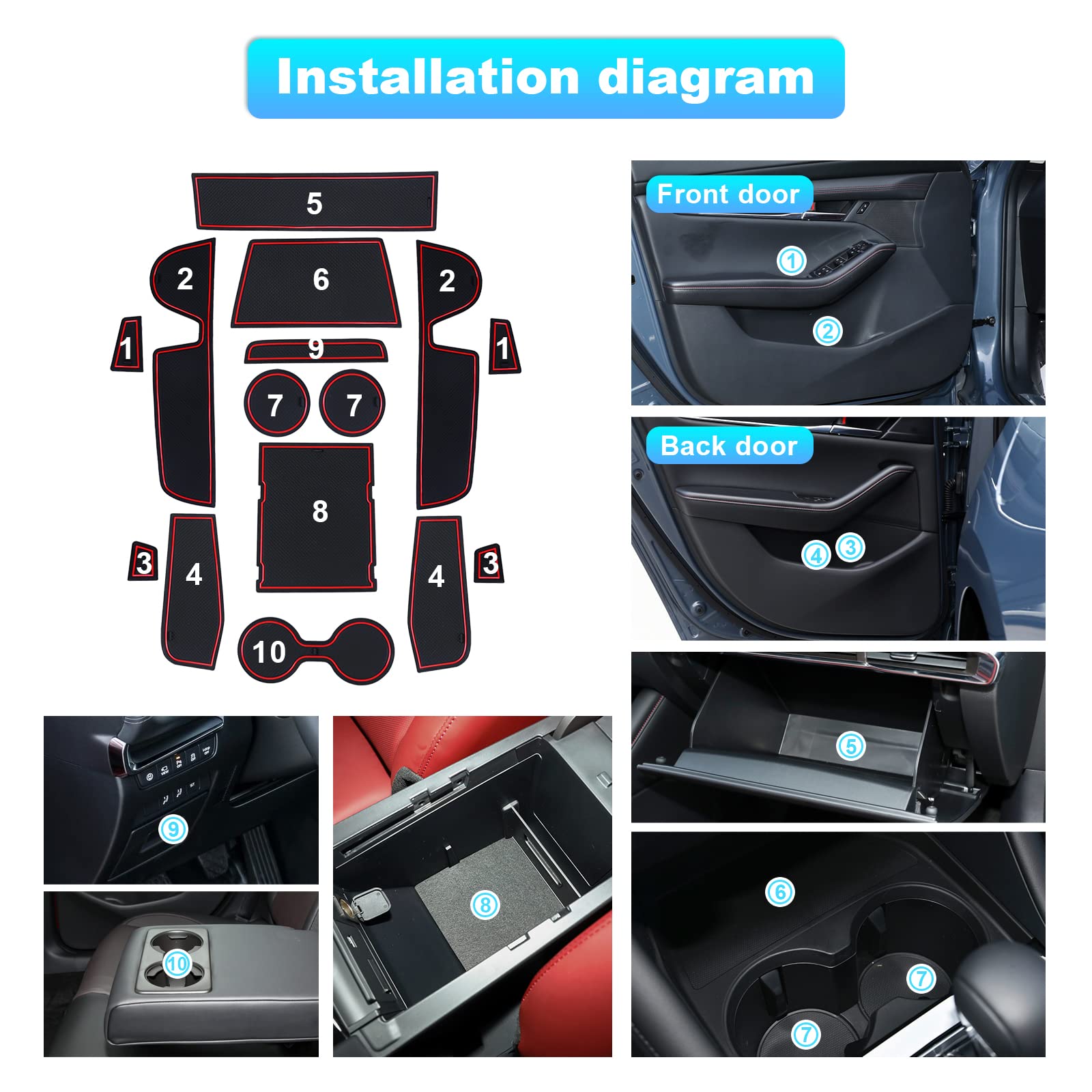 BIXUAN MAZDA3 2024 Compatibile con Mazda 3 Axela 2019-2023 2024 Tappetini antiscivolo per console centrale, braccioli, tappetini in gomma, supporto per bevande, tappetino antiscivolo