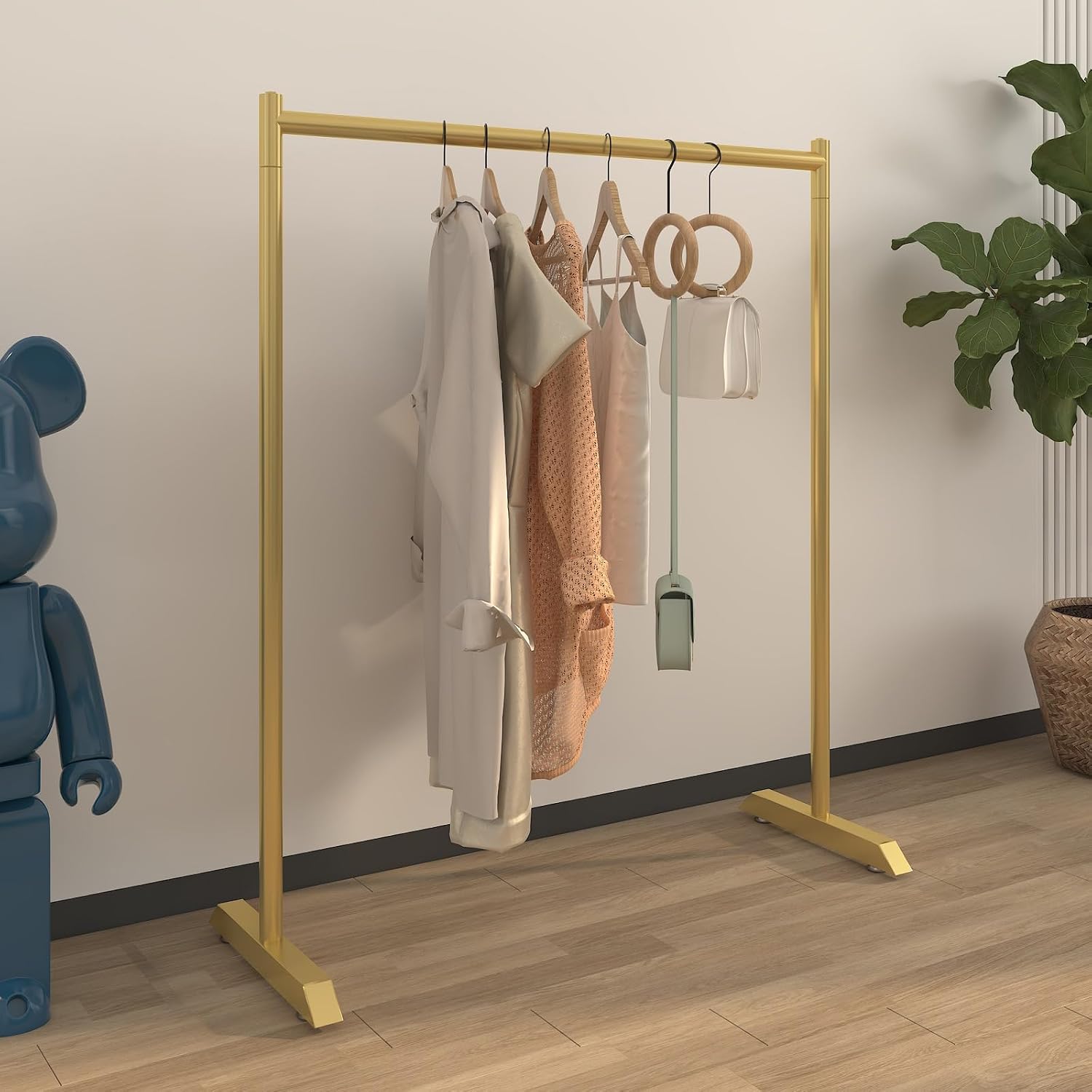 Drying Clothes Rack, Household Clothes Hanger, can be Placed on Balconies, bedrooms, Apartments to Hang Temporary Clothes (Golden, Width：47.24inXheight：51.18in)