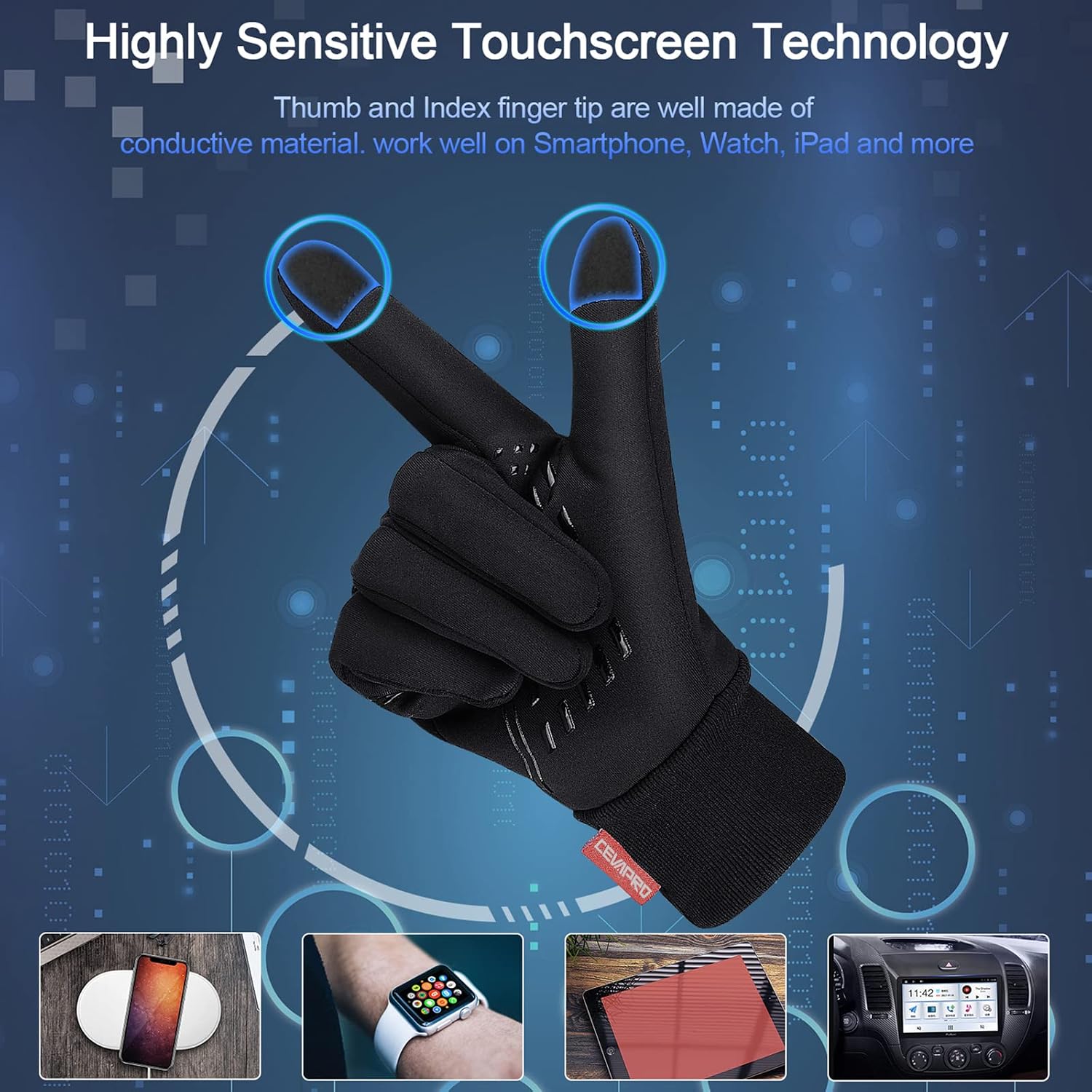 Cevapro Winter Gloves Touch Screen Gloves Cold Weather Warm Gloves for Hiking Running Cycling Climbing