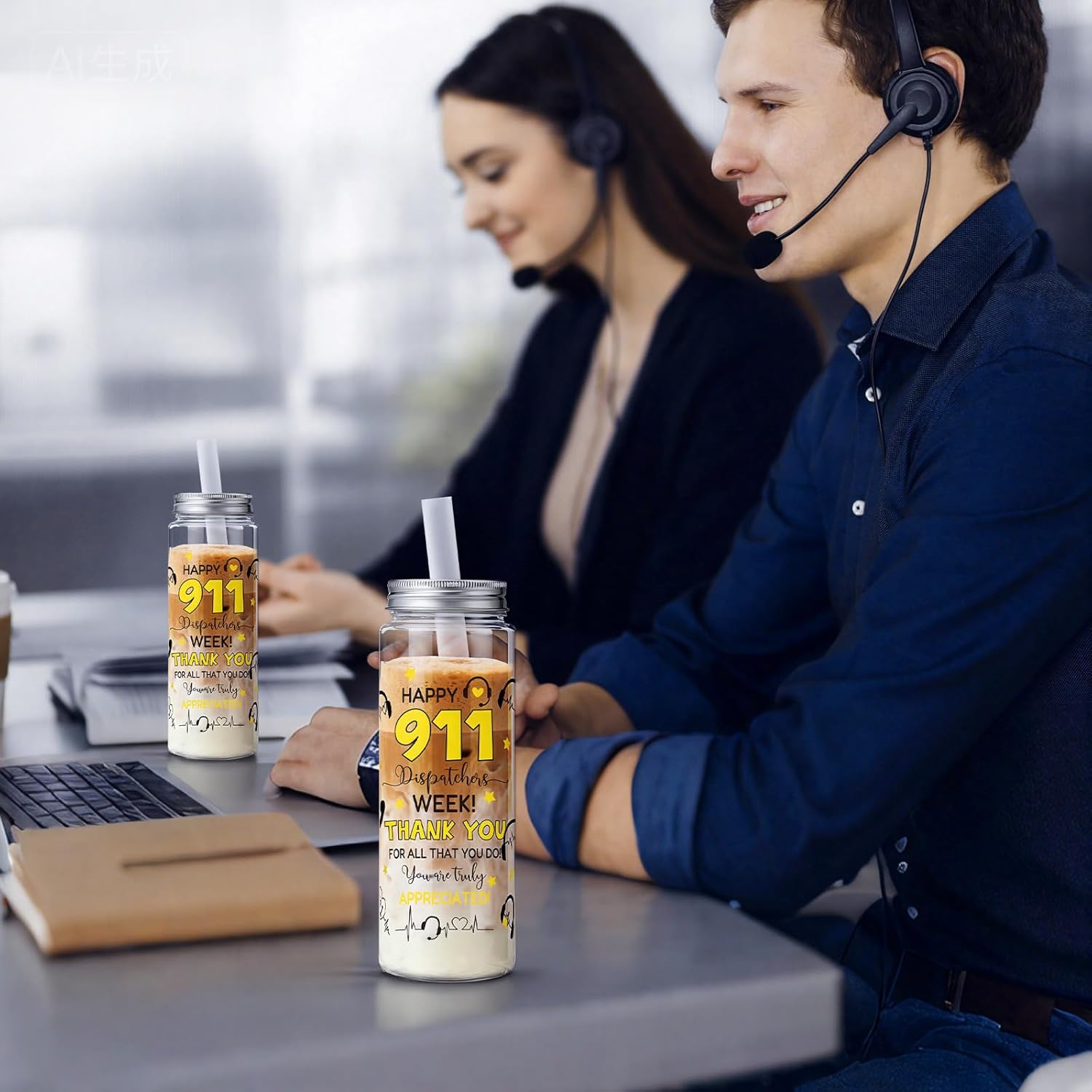 Vesici 24 Pcs 911 Dispatch Appreciation Week Gift 14.2oz Thank You Gifts Lid and Straw Plastic Reusable Tumbler Bulk Drinking Cup for Dispatcher Happy 911 Dispatch Appreciation Week Party Favors