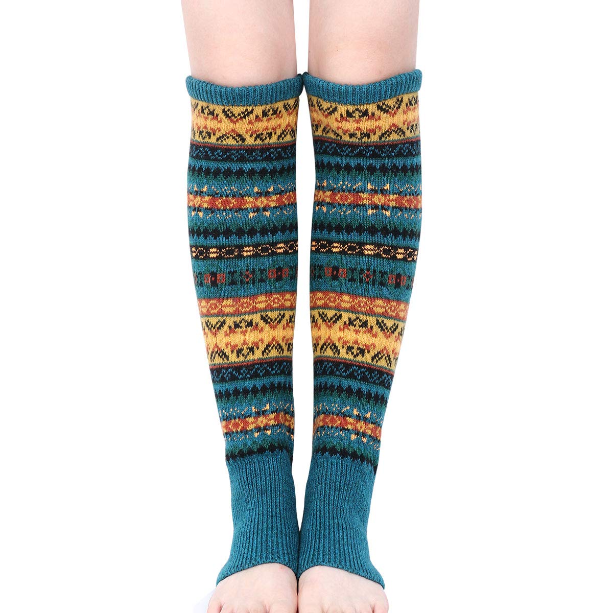 Kordear Women's Sea Green Leg Warmers - Winter Warm Knee Leg Warmer Crochet Knitted Long Boot Cuffs Socks Soft Cosy Ankle Warmer Footless Knee Socks With Bohimina Pattern For Girls Yoga Uk