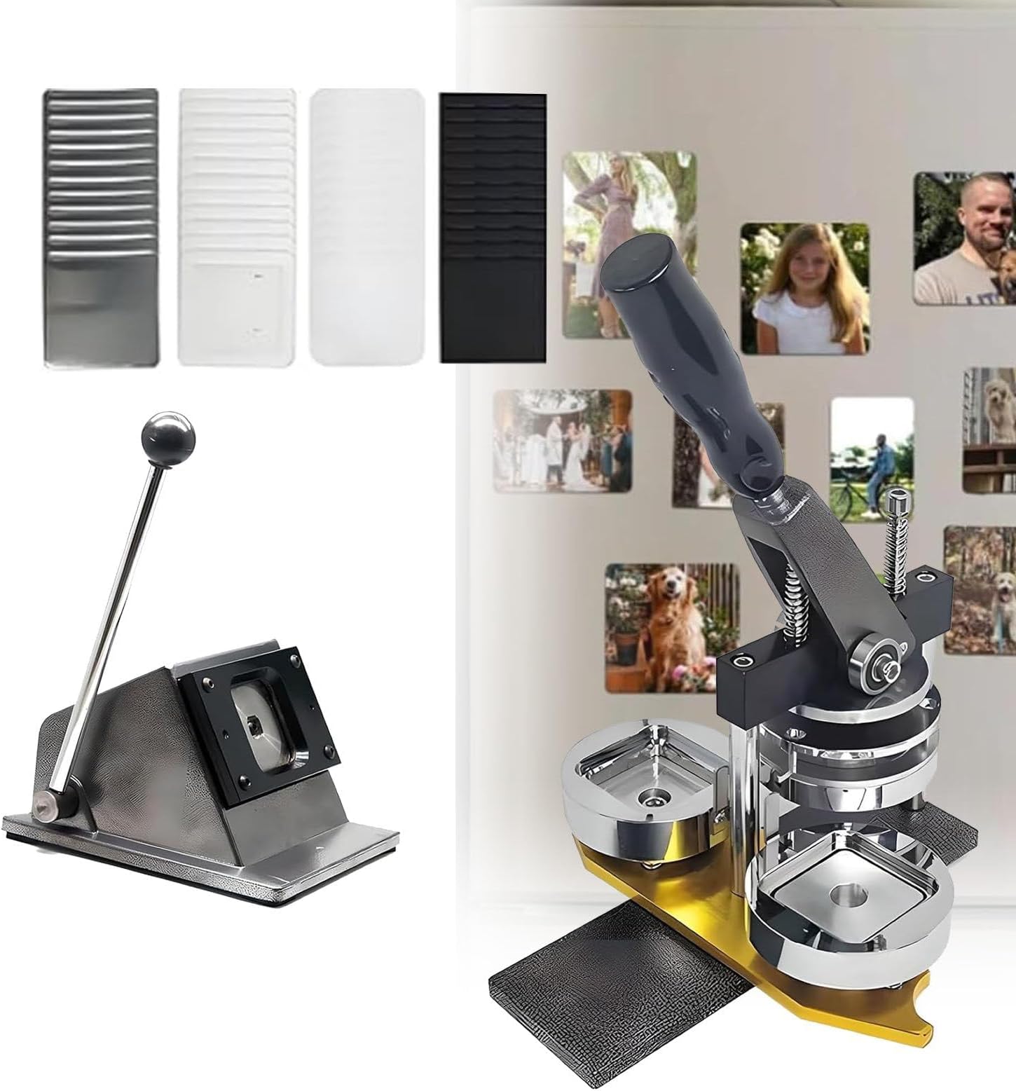 Button Badge Maker Machine Kit - DIY Fridge Magnet Press with Paper Trimmer & 100 Craft Supplies for Custom Photo Badges and Magnets