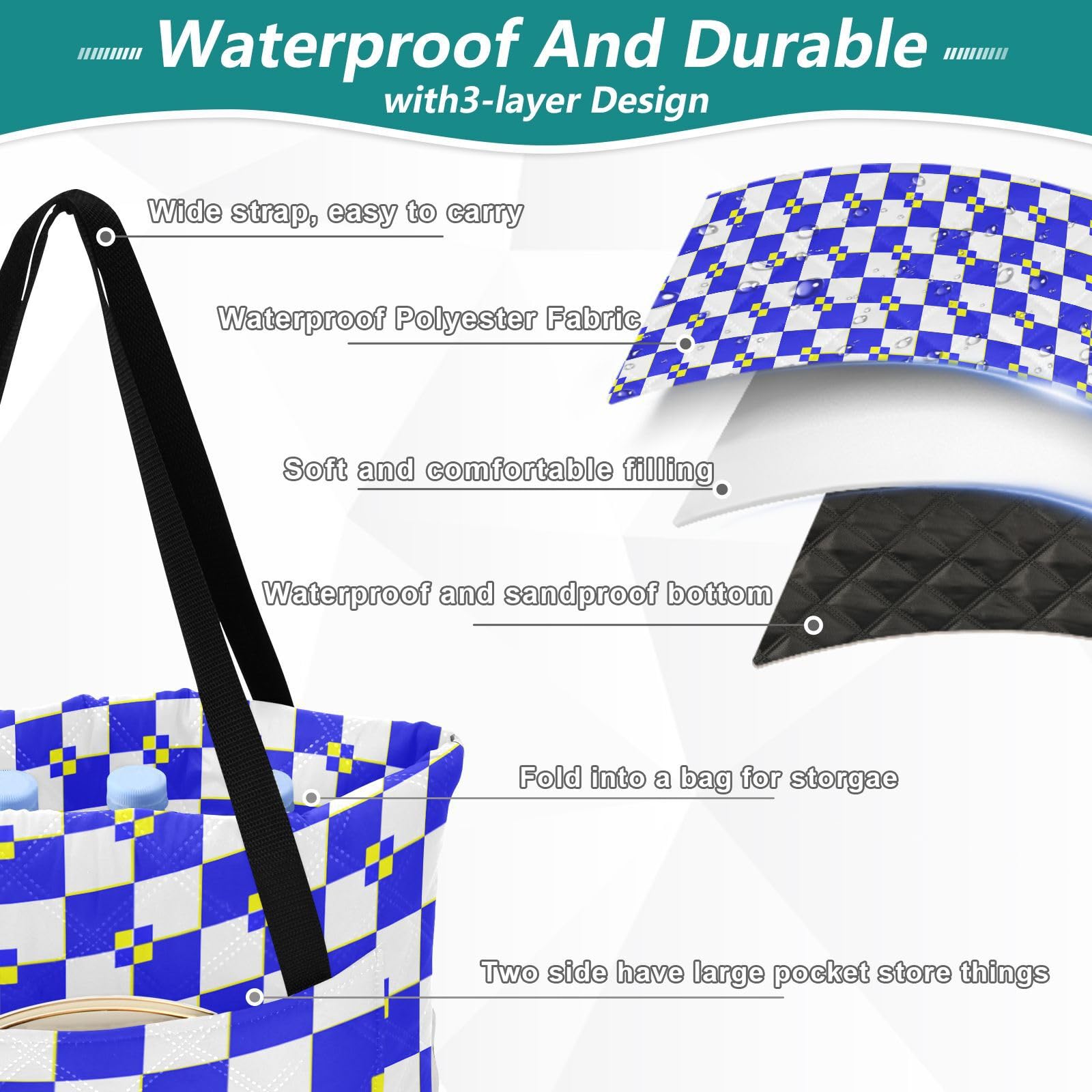 Mantas de picnic, resistentes al agua, para senderismo, parque, impermeables, plegables, para regalo de familia, parejas, color blanco, azul, amarillo, manta para picnic extra