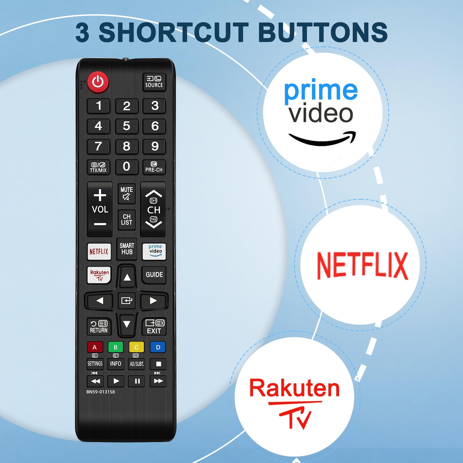 Universal Remote for Samsung TV Remote Control with Netflix, Prime Video Rakute TV Button, Samsung Remote Controls for Smart TV LED LCD UHD Hdtv QLED 3D 4K 8K TVs All (Samsung TV Remote) — view 4