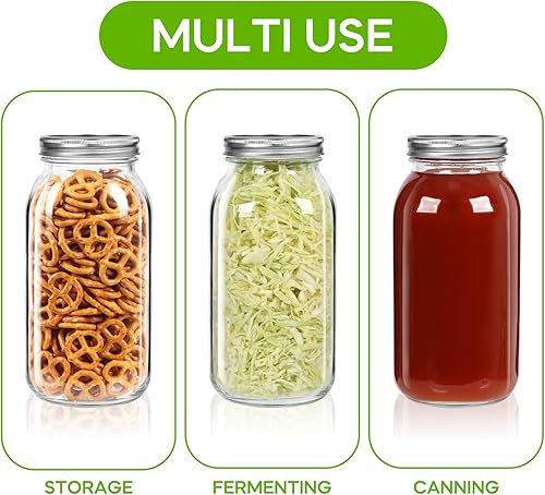 Miniatura 5 de Mcupper Paquete de 3 tarros Mason de boca ancha de 64 onzas, tarros Mason de medio galón, tarros grandes con tapas y bandas para enlatar y