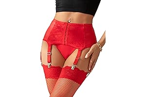 Women's Leather Garter Belt with 6 Vintage Metal Clips