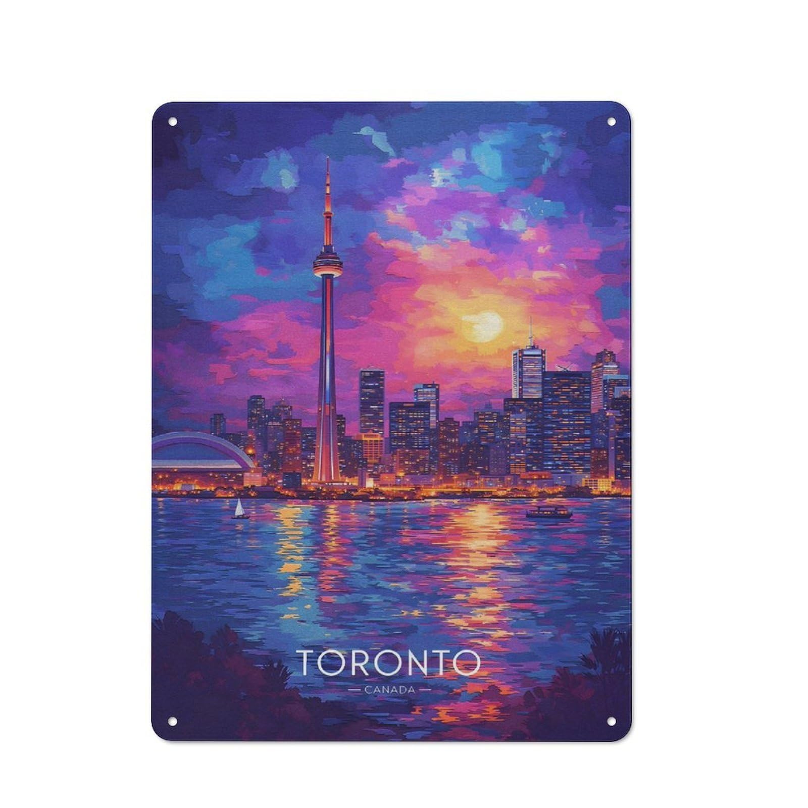 Rustic Metal Sign with Toronto Skyline at Sunset(3) Design 40x30cm, Country Vintage Cottage Wall Art for Kitchen, Cottage, Porch Or Garden Room