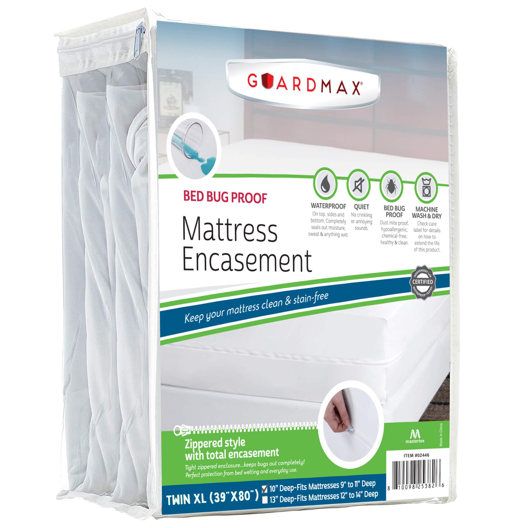 Guardmax Twin Extra Long Mattress Protector Cover Zippered | 100% Waterproof Bed Bug Encasement | Soft, Hypoallergenic and Breathable | Twin XL Size (39x80x9)