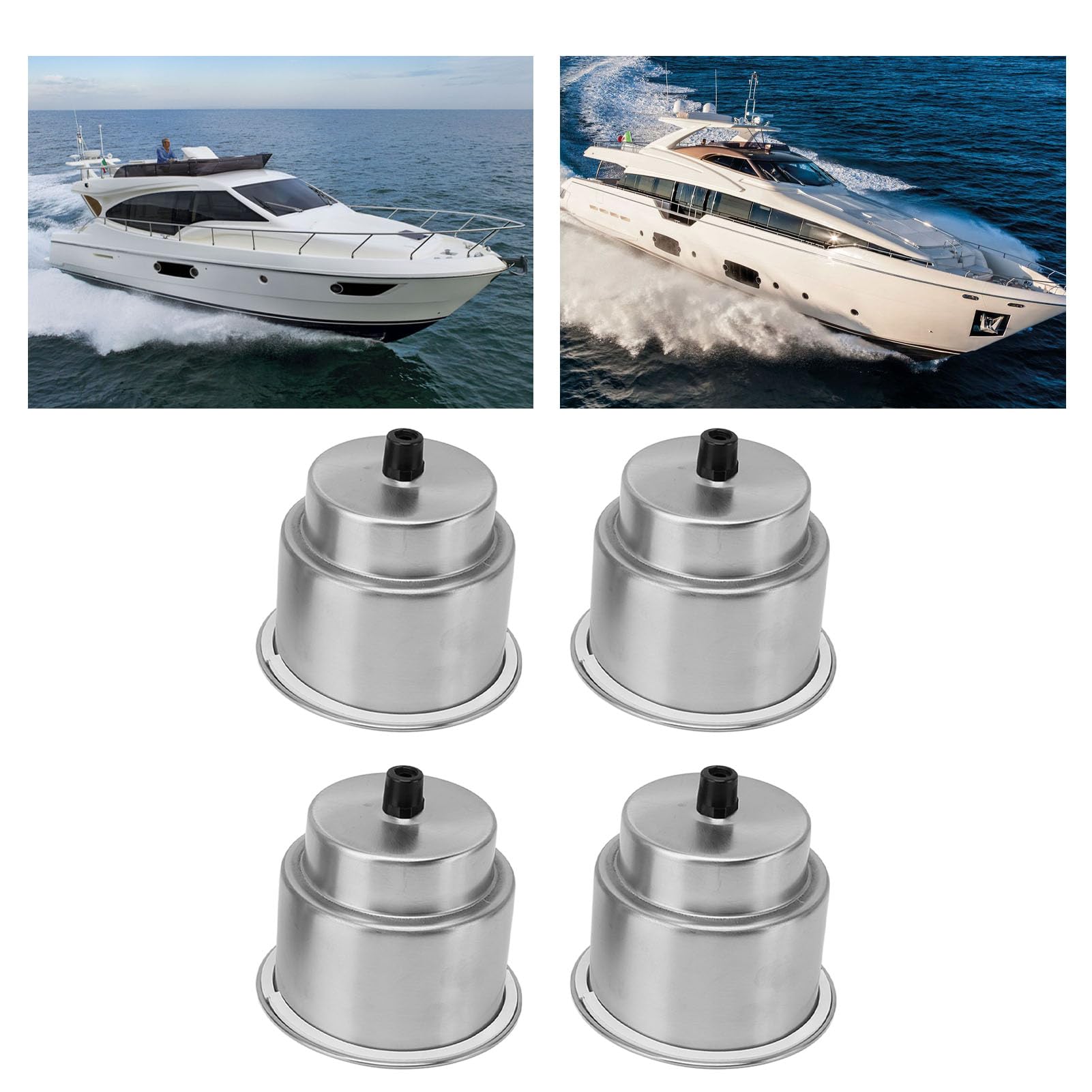 4 Edelstahl Becherhalter mit Ablauföffnung Universell für Boot Auto Wohnmobil Robuste Halterung aus 304er Edelstahl und Gummi Geräuschreduzierende Cup Holder Inserts