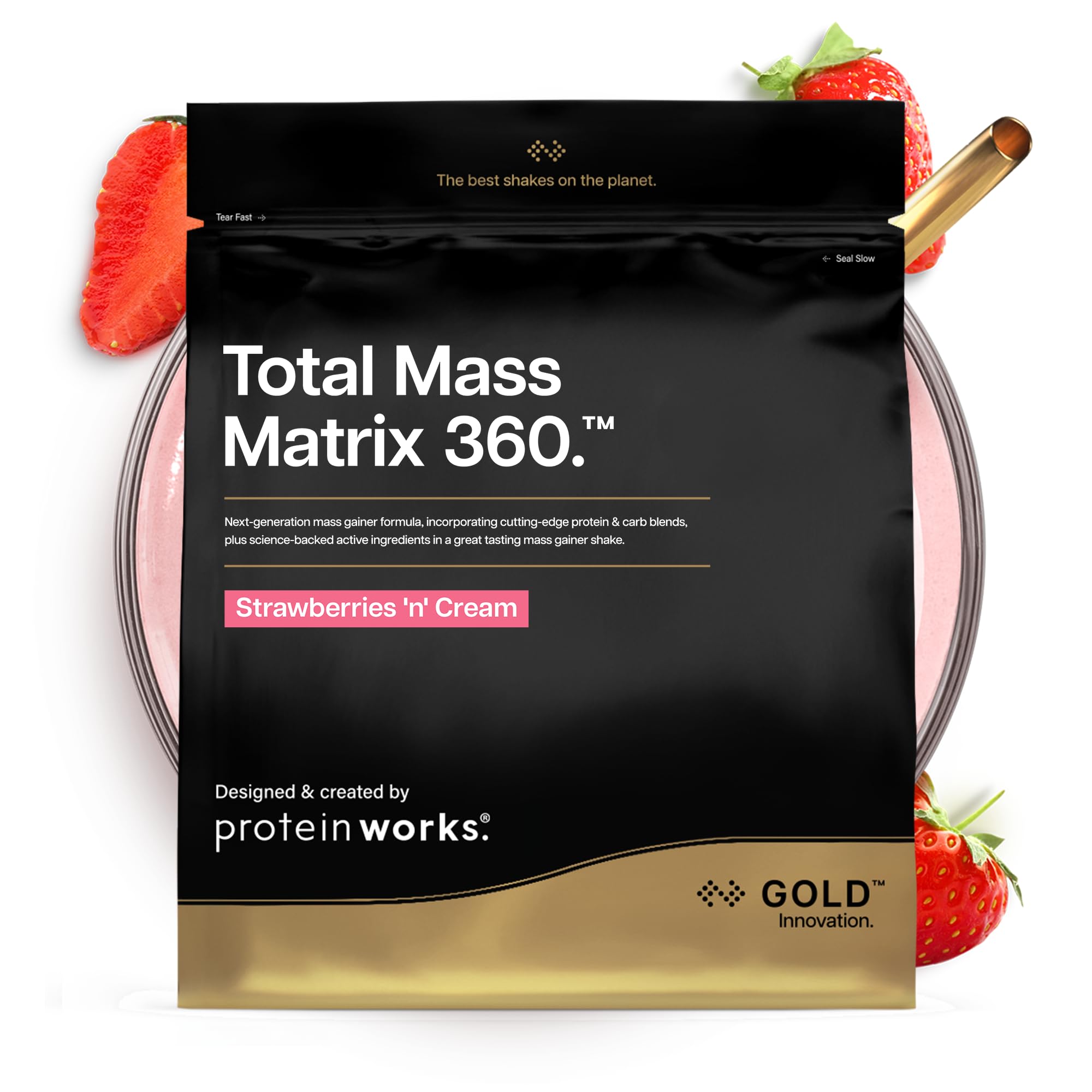 Protein Works | Total Mass Matrix 360 – GOLD Innovation, Tri-Protein-Mix, Mass Gainer, Proteinpulver mit Kreatin-Monohydrat, Glutamin & Vitamin‑Mineral-Mix, Erdbeer-Sahne, 8 Portionen, 2.12kg