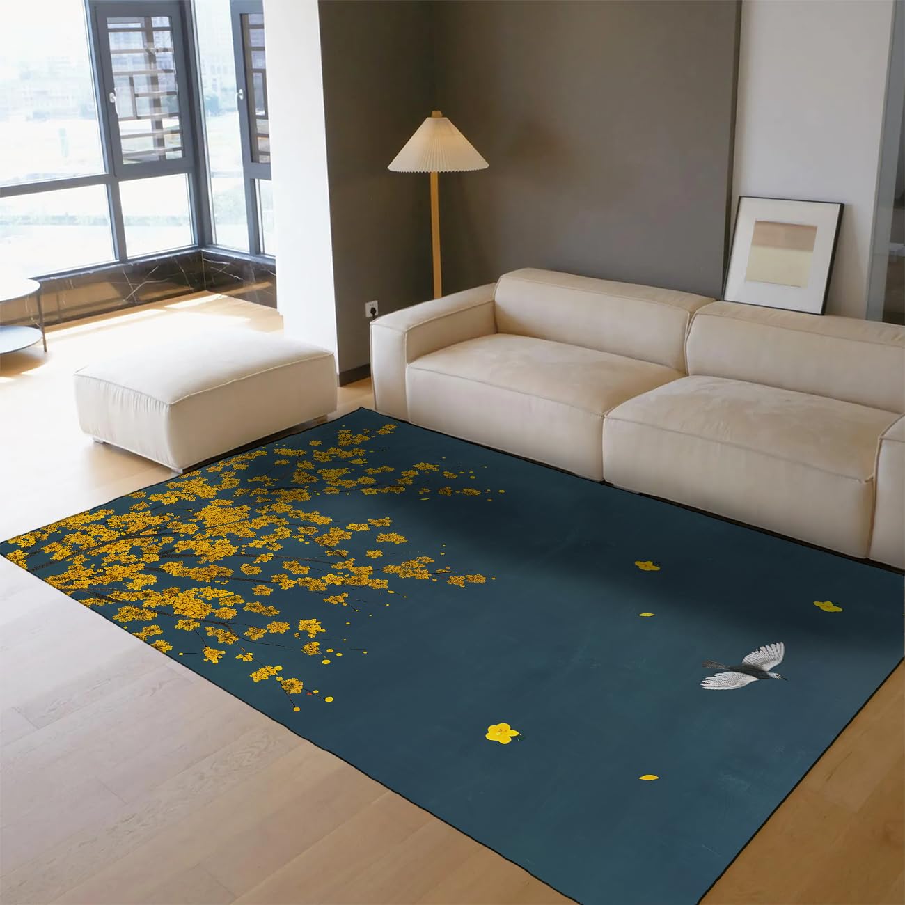 Tapis de Cuisine Fleurs Jaunes oriental et poil bas pour sol de salle à manger