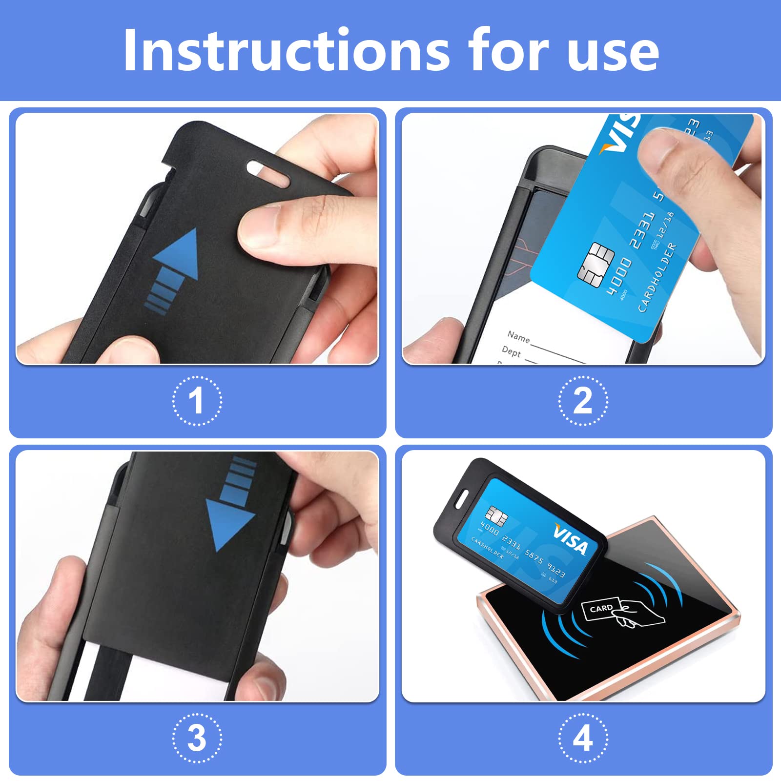 Lot De 4 Porte-badges Coulissants Noirs Avec Enrouleur De Badge Rétractable, Porte-carte Vertical, En Plastique Robuste Avec Mousqueton Pour Bureau, école, Usine, Cartes De Crédit, Permis De Conduire