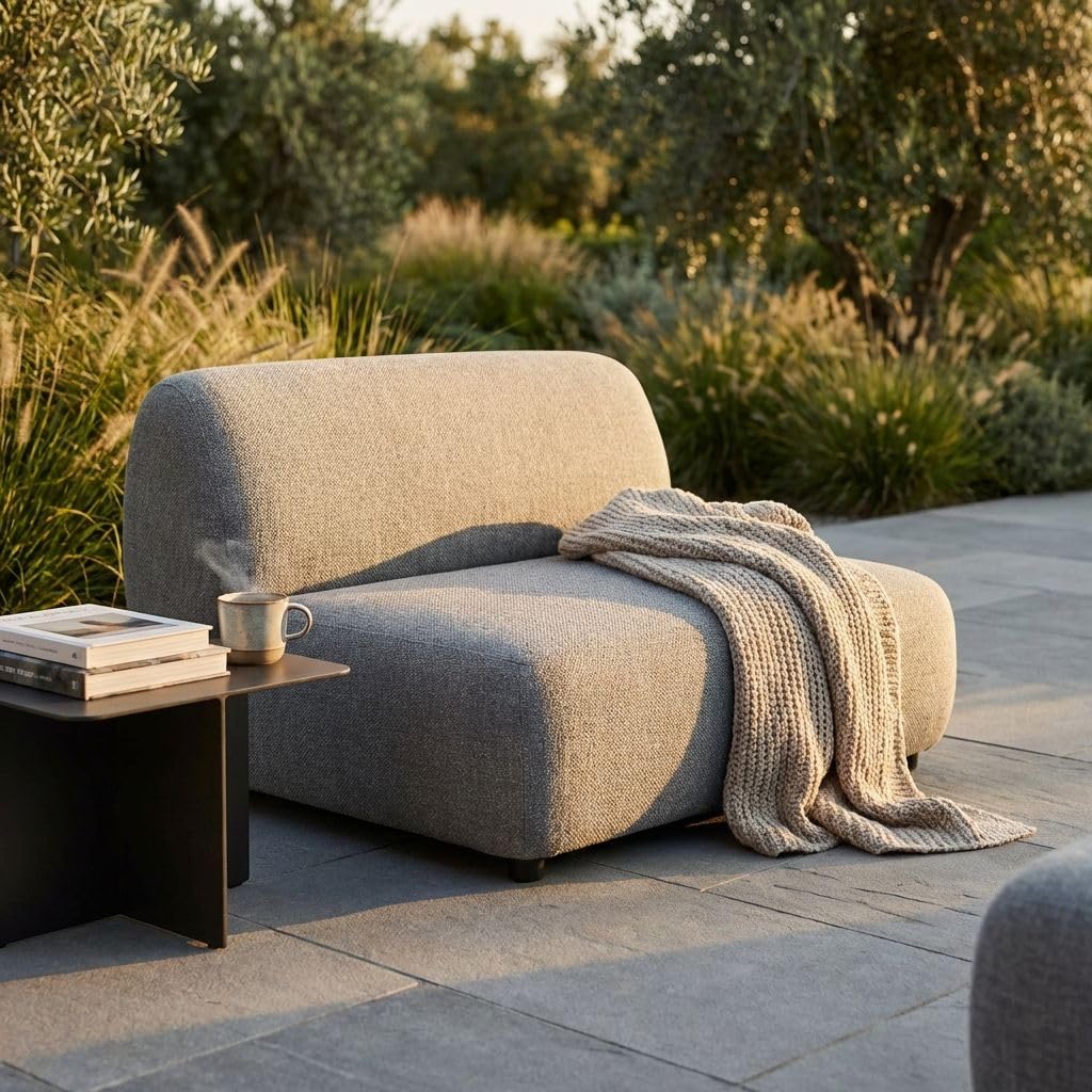 milani home - divano da giardino, alluminio e poliestere, angolare con cuscini modulare componibile, 2 posti, grigio scuro