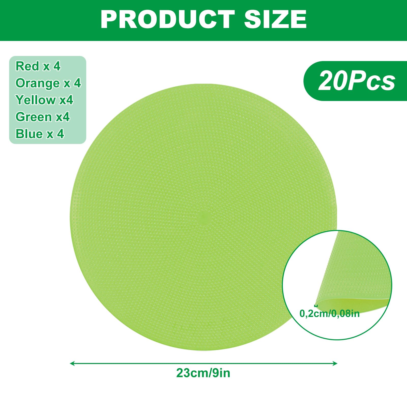 MIVIDE 20pcs Disque de Marquage Plat 23 cm, 5 Couleurs Plats Cône de Marquage, Plot Sport pour l'Entraînement, Le Football, Les Terrains de Sport