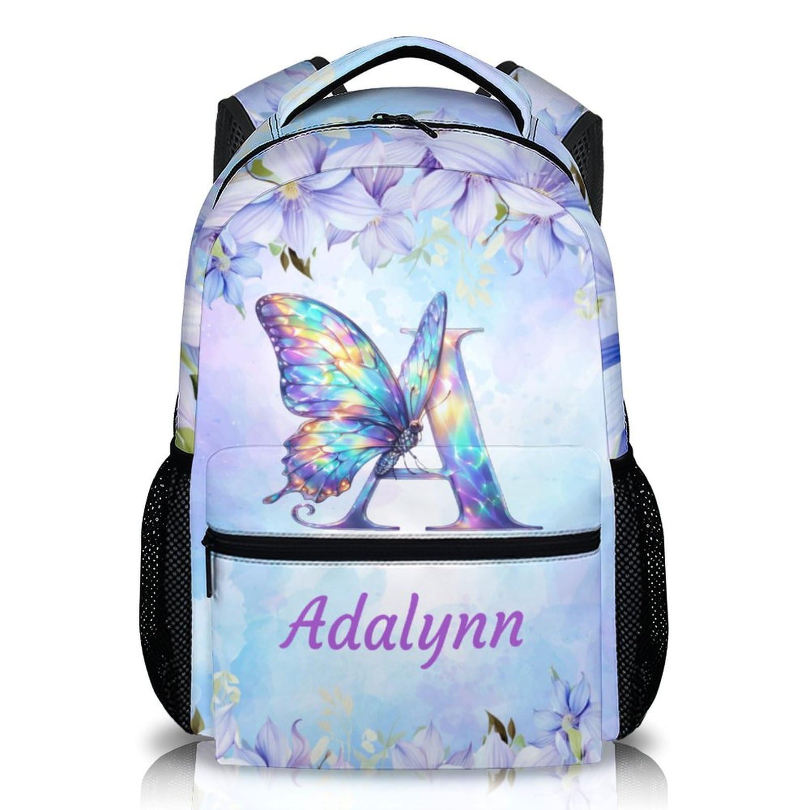 Wedinosaurnes Kids Girls Backpack, Schoolbag for Girls 6-8, Personalized Butterfly Backpacks, Cute Initial Name Backpack, 17 Inch Custom Student
