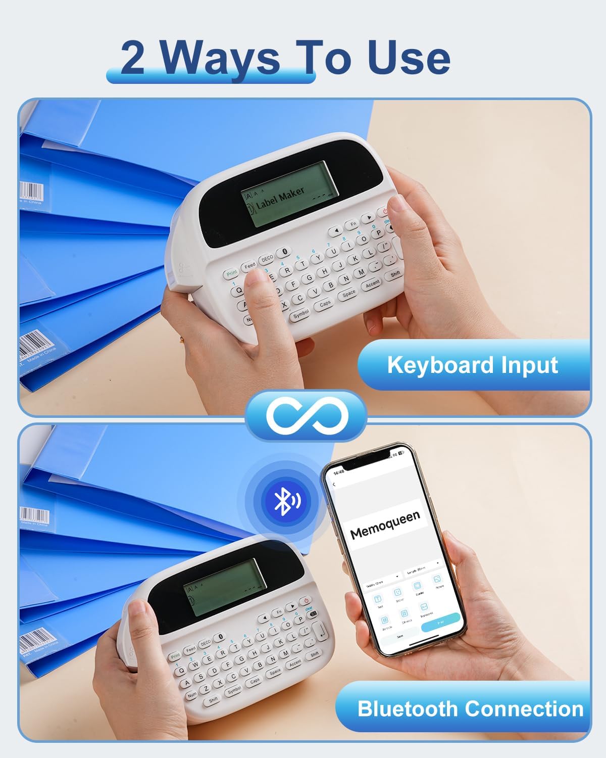 Memoqueen Label Maker, Label Maker Waterproof-Labels,Rechargeable Bluetooth Labeler with Backlit LCD, Multi-Symbol Icon Style Template Desktop Label Machine Widely Used in Office, Home,School - Image 2