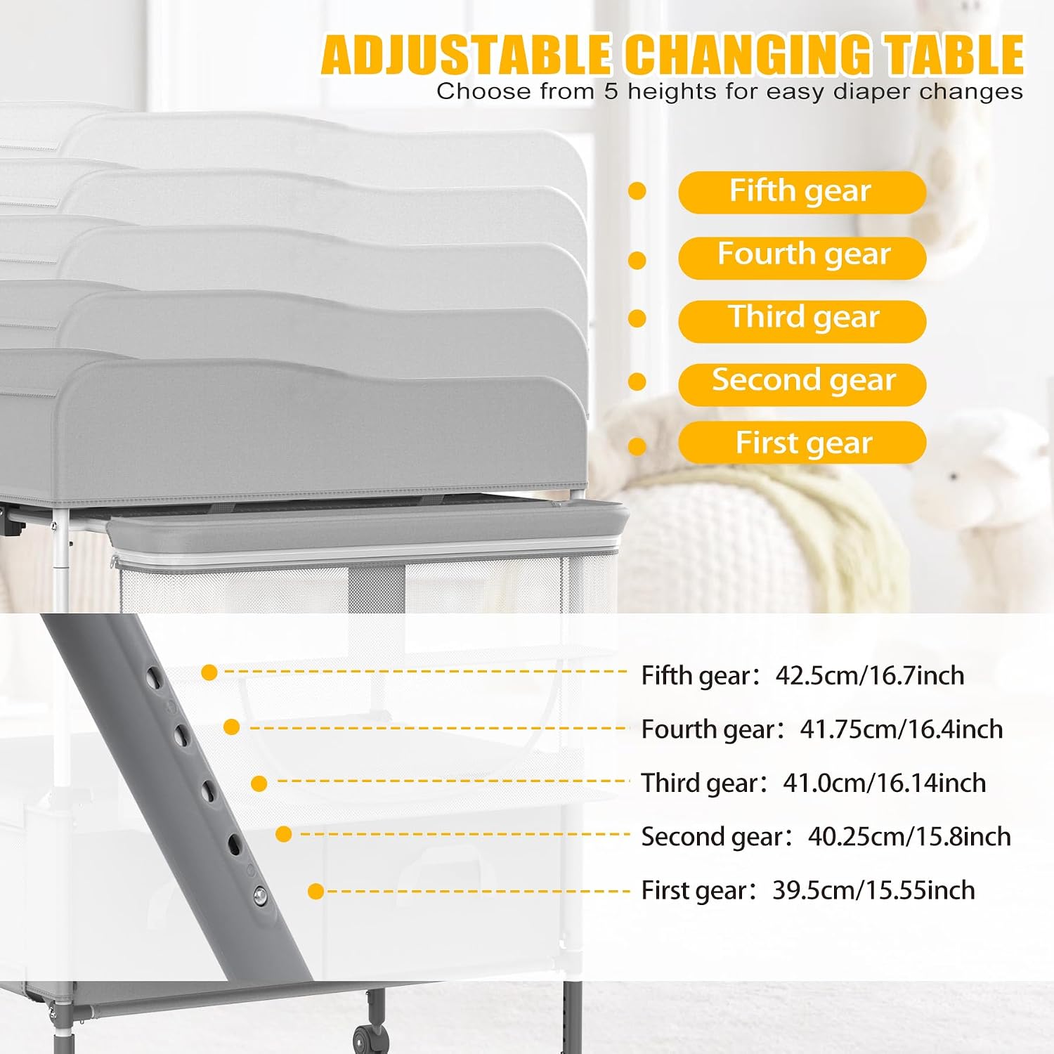 Baby Changing Table with Drawers, Portable Diaper Changing Station, Waterproof Versatile Folding Diaper Changing Station with Storage,Adjustable Height,Mobile Nursery for Infant and Newborn