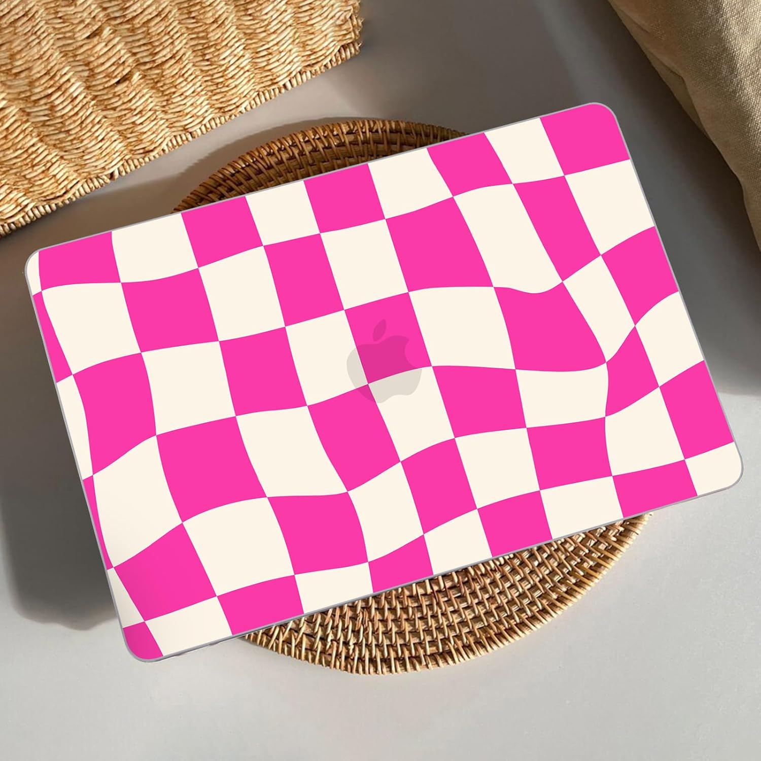 AKIT Compatible with MacBook Air 13 Inch Case M1 2022 2021 2020 A2337 A2179 A1932, Pattern Hard Laptop Shell Case+Screen Protector+Keyboard Cover for MacBook Air 13.3 Inch, Hot Pink Checkerboard - Image 4