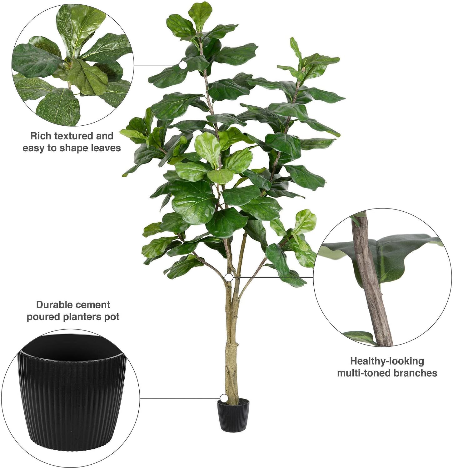 Vickerman 7' Artificial Potted Fiddle Tree with 89 Leaves, Realistic Faux Fiddle Leaf Fig, Indoor Decorative Accent, Maintenance-Free Greenery for Home or Office, Assembly Required