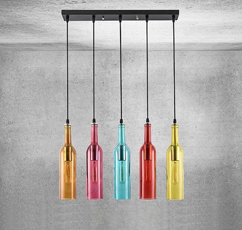 Miniatura 3 de Gdrasuya10 Candelabro de cristal para botellas de vino de 5 luces, lámpara colgante de botellas multicolor, lámpara colgante retro, cadena ajustable