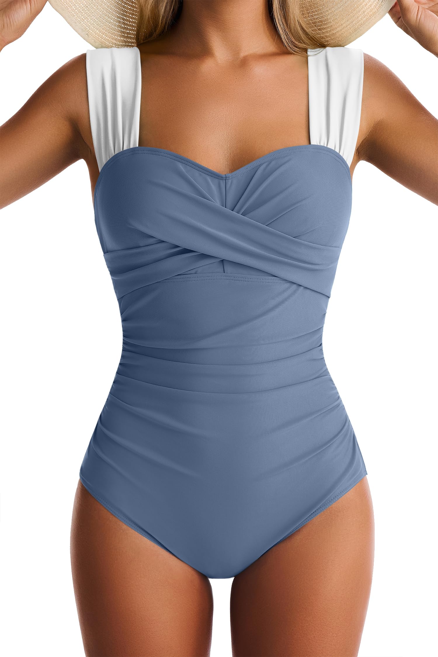 Photo 1 of EVOCRCO Womens One Piece Swimsuits Tummy Control Bathing Suits Modest Full Coverage Swimsuit Wide Straps Swimwear