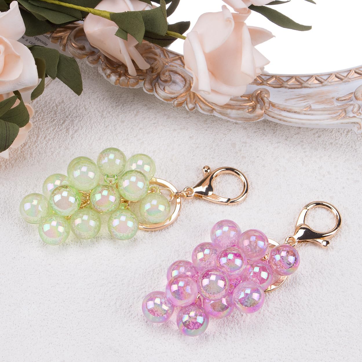 SaiDian 2Pcs Adorable Grape Bag Charm Keychain Cute Keychains for Handbags and Car Decor Fruit Purse Charm Personalizing Accessories - Image 6