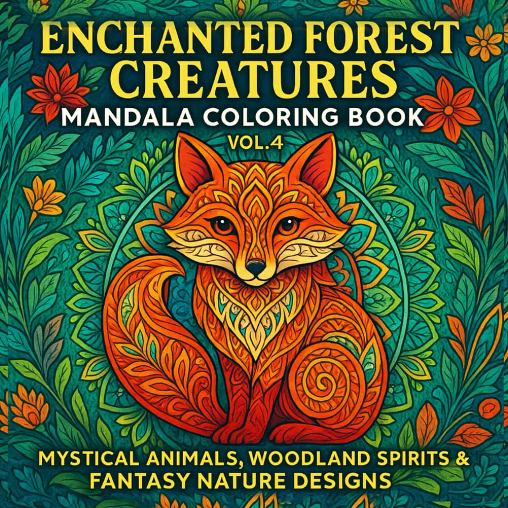Enchanted Forest Creatures Mandala Coloring Book Vol. 4: Mystical Animals, Woodland Spirits & Fantasy Nature Designs: Beautiful Forest Creature ... Stress Relief, Relaxation & Mindful Coloring