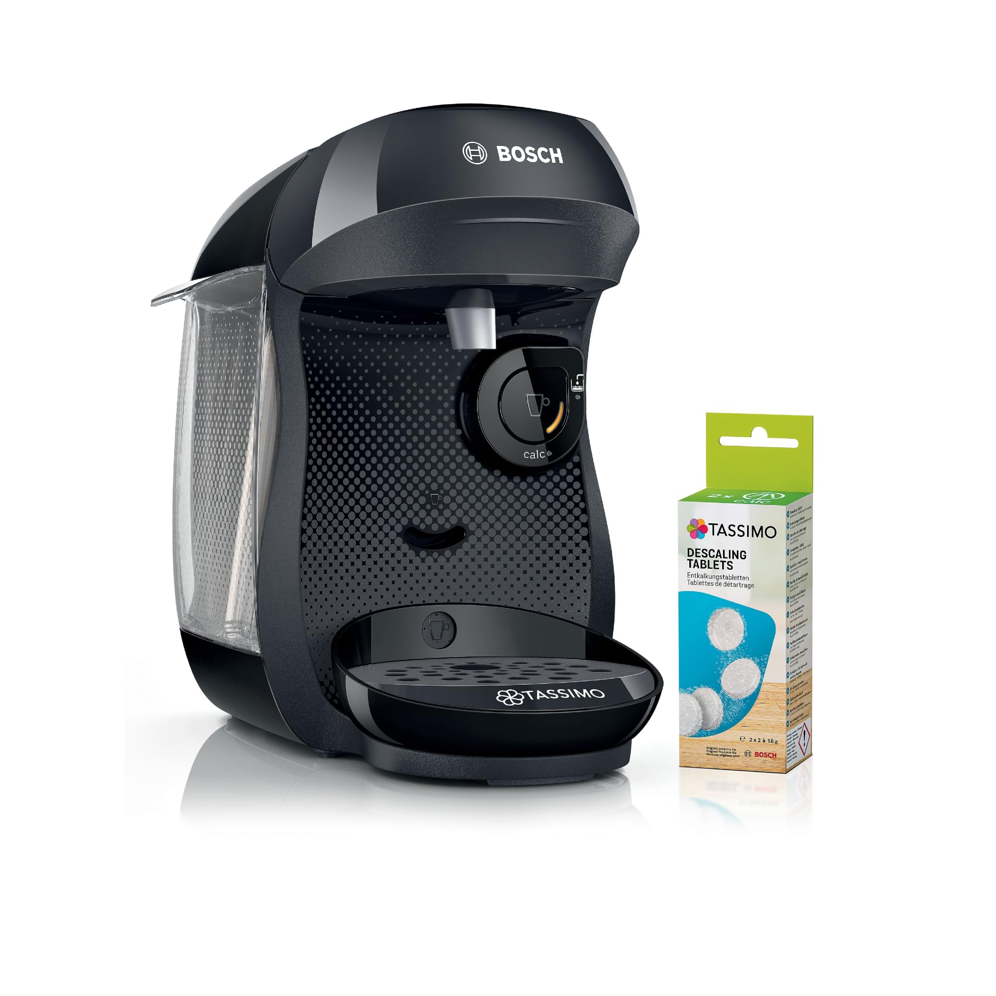Bosch - Cafetera Tassimo Happy Friendly, Pastillas Descalcificadoras incluidas, Hasta 70 bebidas, OneTouch, INTELLIBREW™, Negro, TAS102EA