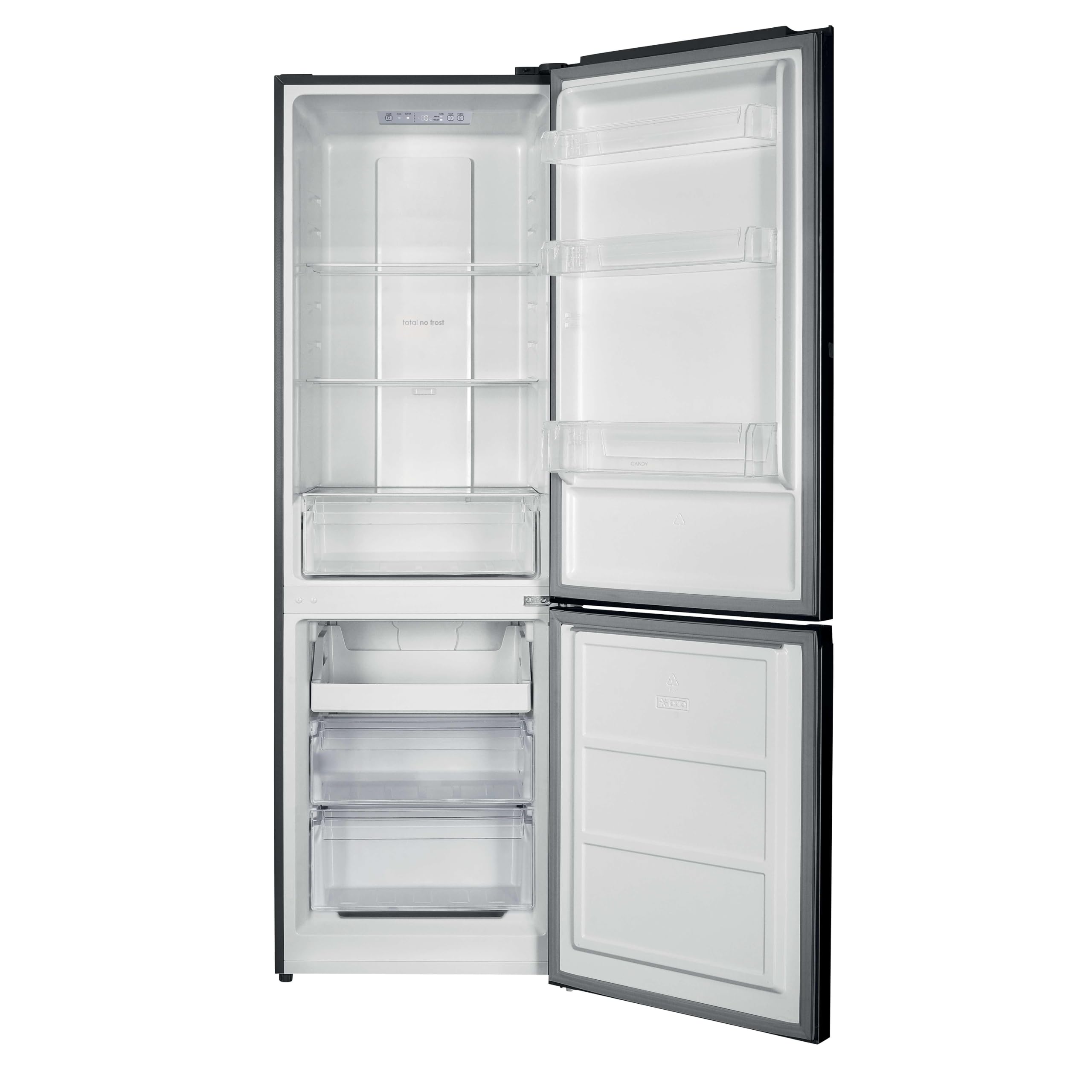 CANDY Combined CCH2T618EXBF, Frigorífico Combi, Capacidad 293L, Total No Frost, Cajón Verdulero, Control Electrónico de la temperatura, 60x186cm, Iluminación LED, Puerta Reversible, 39DB, Inox