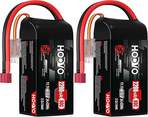 HOOVO Batería Lipo 3S, 80C 2200mAh 11.1V Shorty Lipo, estuche blando con conector Deans para Drone RC Quadcopter Helicóptero Avión FPV RC Car, 2