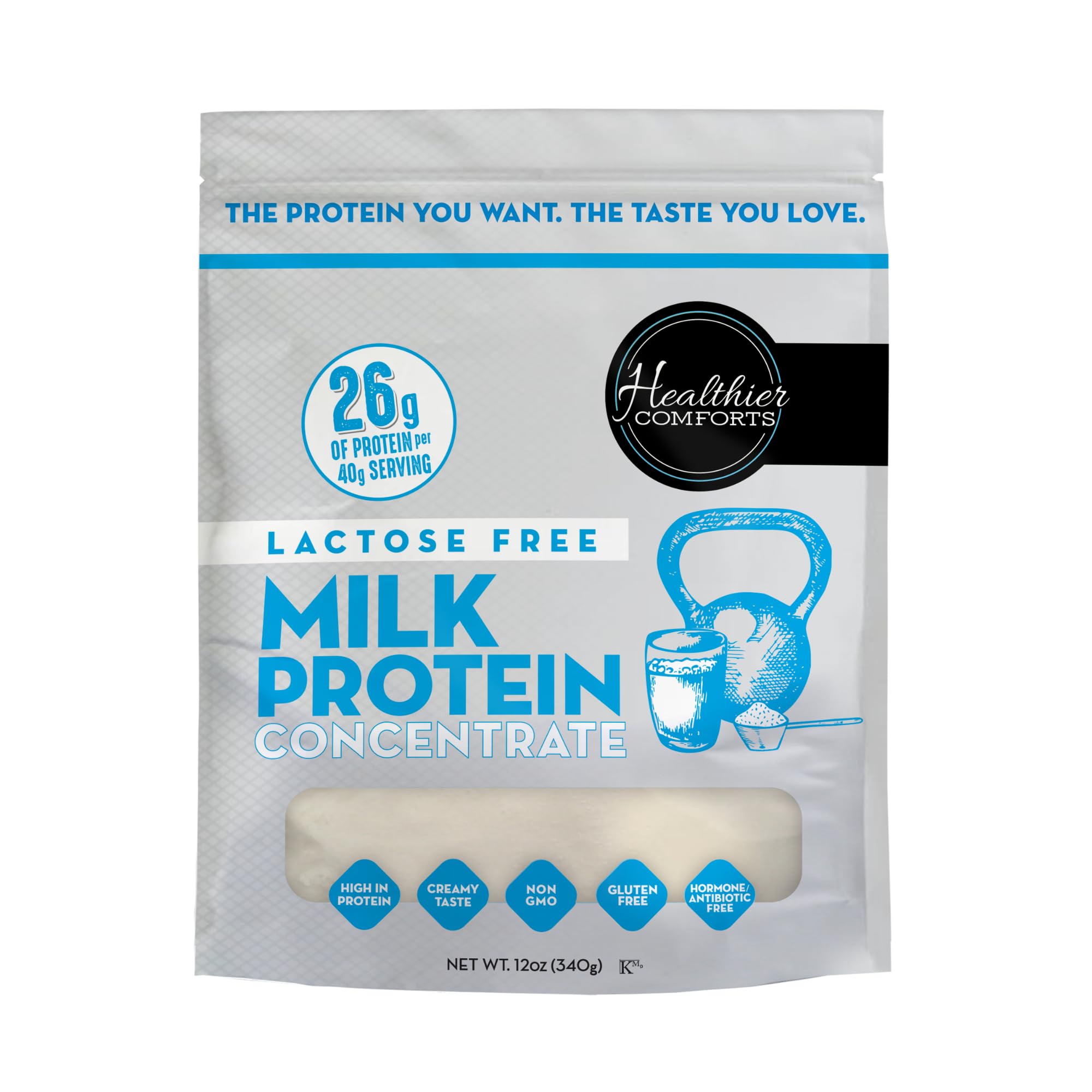 Healthier Comforts Lactose Free Milk Protein Concentrate Powder (Unflavored) | 80% Casein, 20% Whey | High Protein, Non-GMO, Hormone Free, Kosher, Gluten Free |