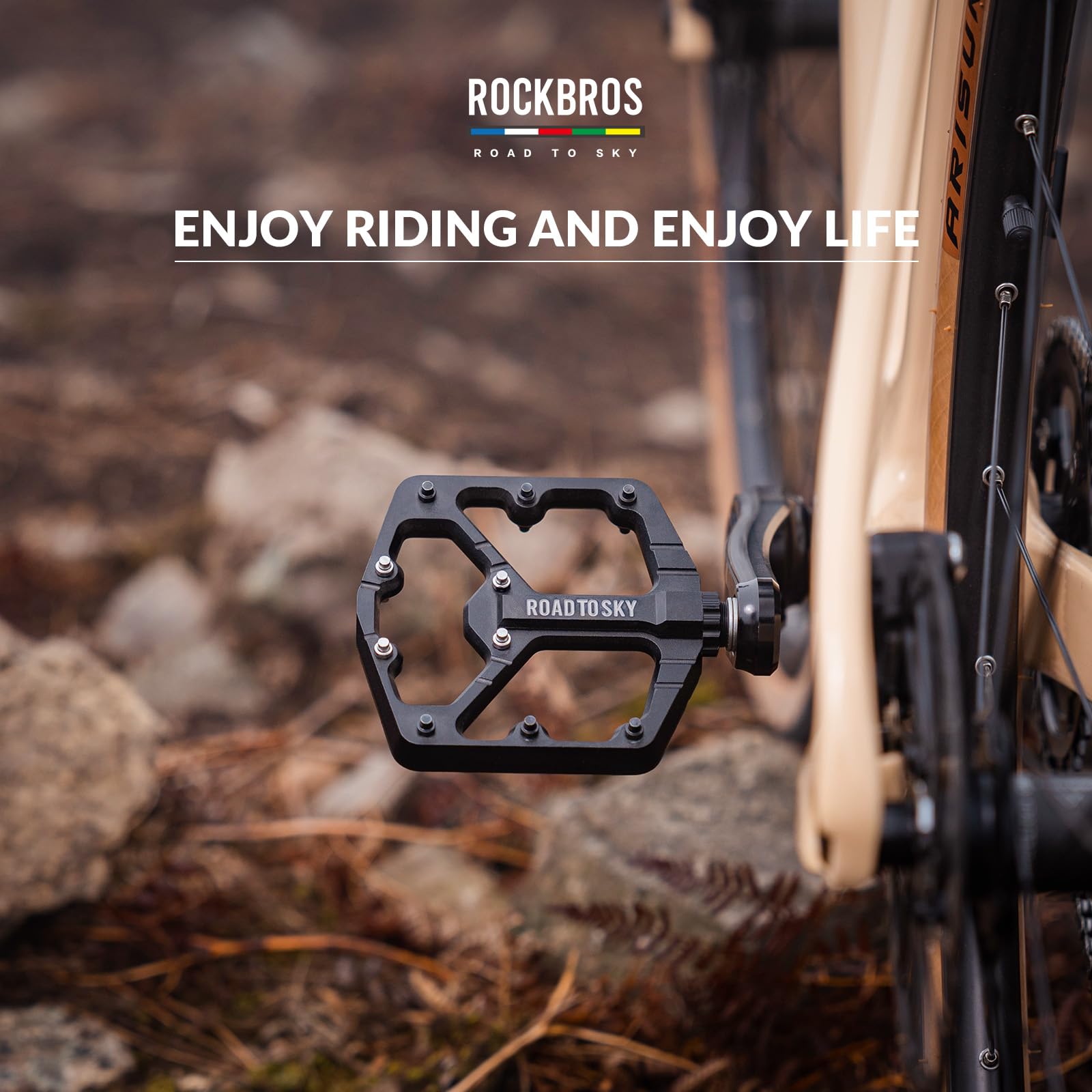 ROCKBROS Road to Sky Fahrradpedale Platform 9/16 Zoll aus Aluminium | Fahrrad Pedale Rutschfest für Rennräder Mountainbikes BMXs E-Bikes