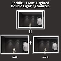 Vista 6 de LOAAO Espejo de baño LED de 60 x 40 pulgadas con luces, antiniebla, regulable, retroiluminado + iluminado frontal, espejo de tocador de baño