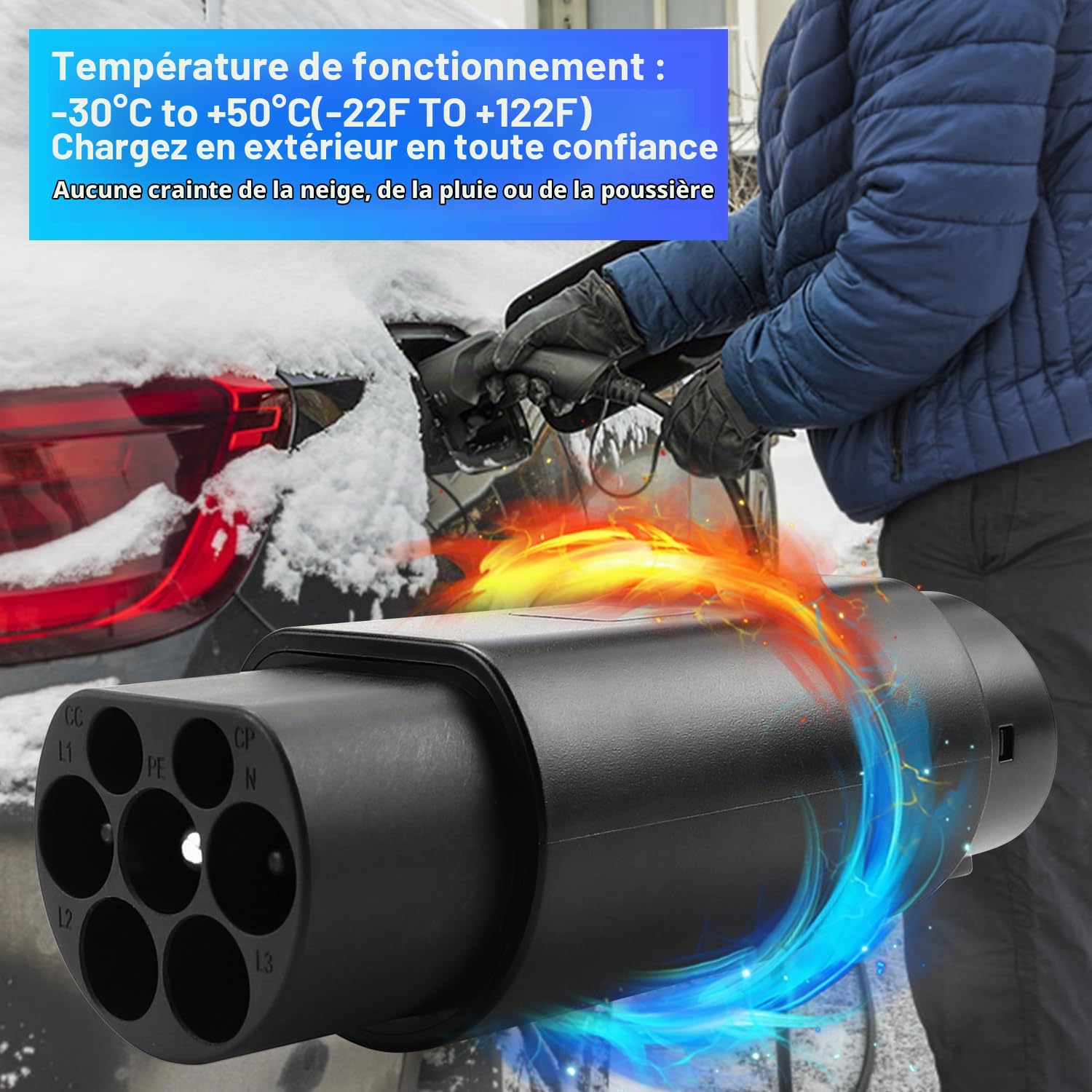 Erato Type 2 vers Type 1 Adaptateur de Recharge pour Véhicule Électrique | IEC 62196 vers SAE J1772 Convertisseur 32A Adaptateur de Charge AC 110V-250V pour Voitures Électriques