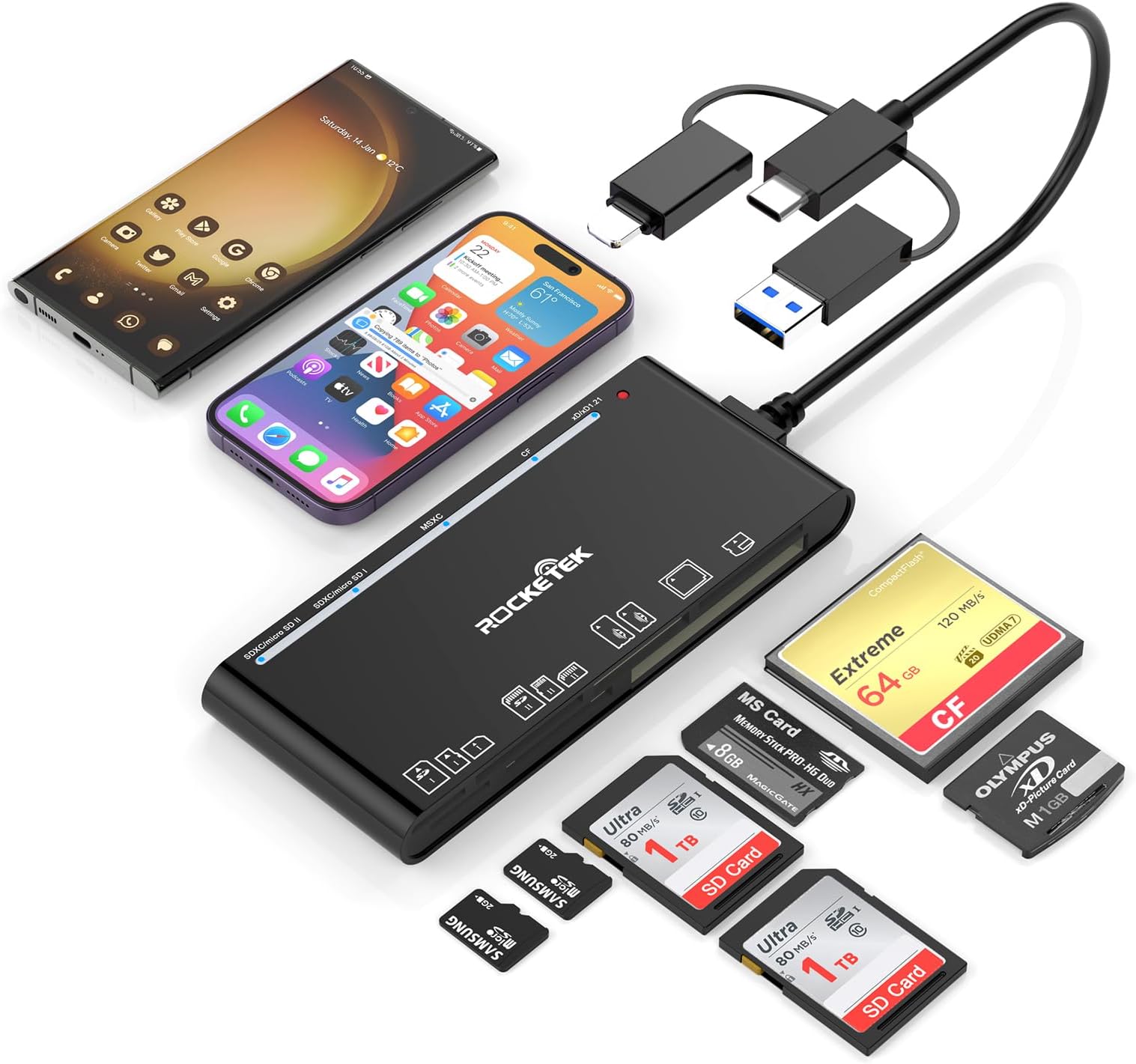 Amazon.com: XD/CF/MS/SD/TF Cards Reader for iPhone/USB-C/, Multi Memory ...