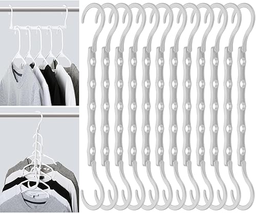 Mr. Pen - Perchas de ahorro de espacio para ropa, 12 piezas, color blanco, perchas de plástico para ropa que ahorran espacio, 5 ranuras, ganchos