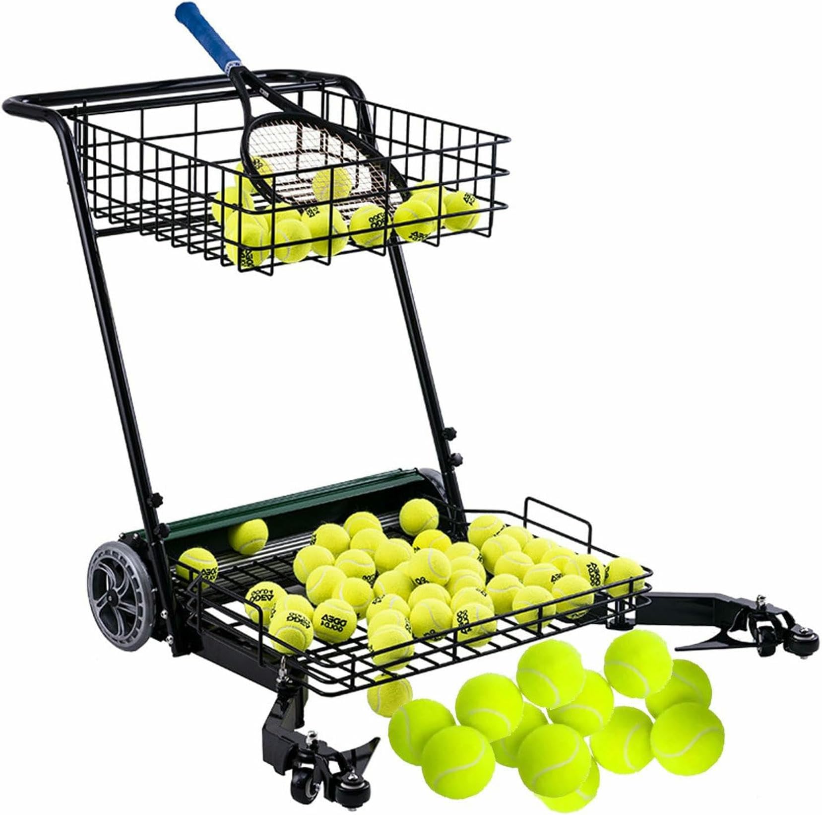 Carrello per raccogliere palline da tennis, con spinta manuale, attrezzatura per raccogliere palline, contiene fino a 290 palline