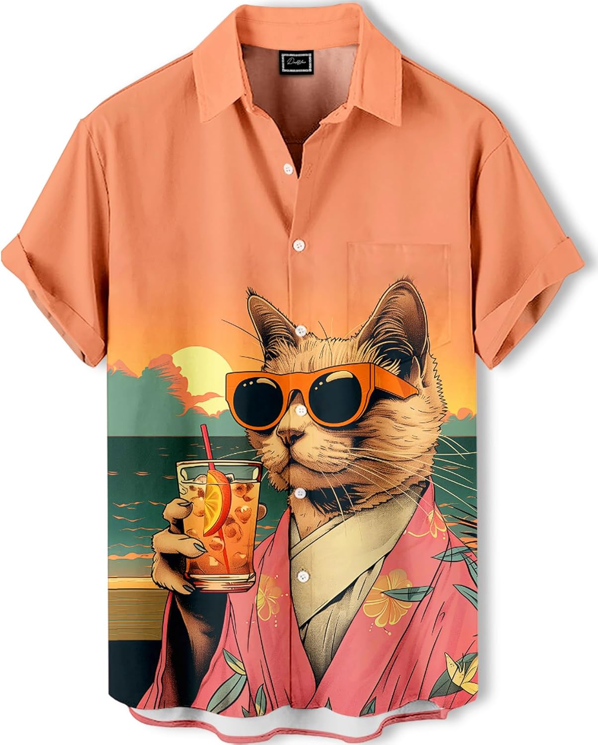 Men's Hawaiian Shirt,Ocean Print Shirt, Funny Short Sleeve Button Down,Regular Fit