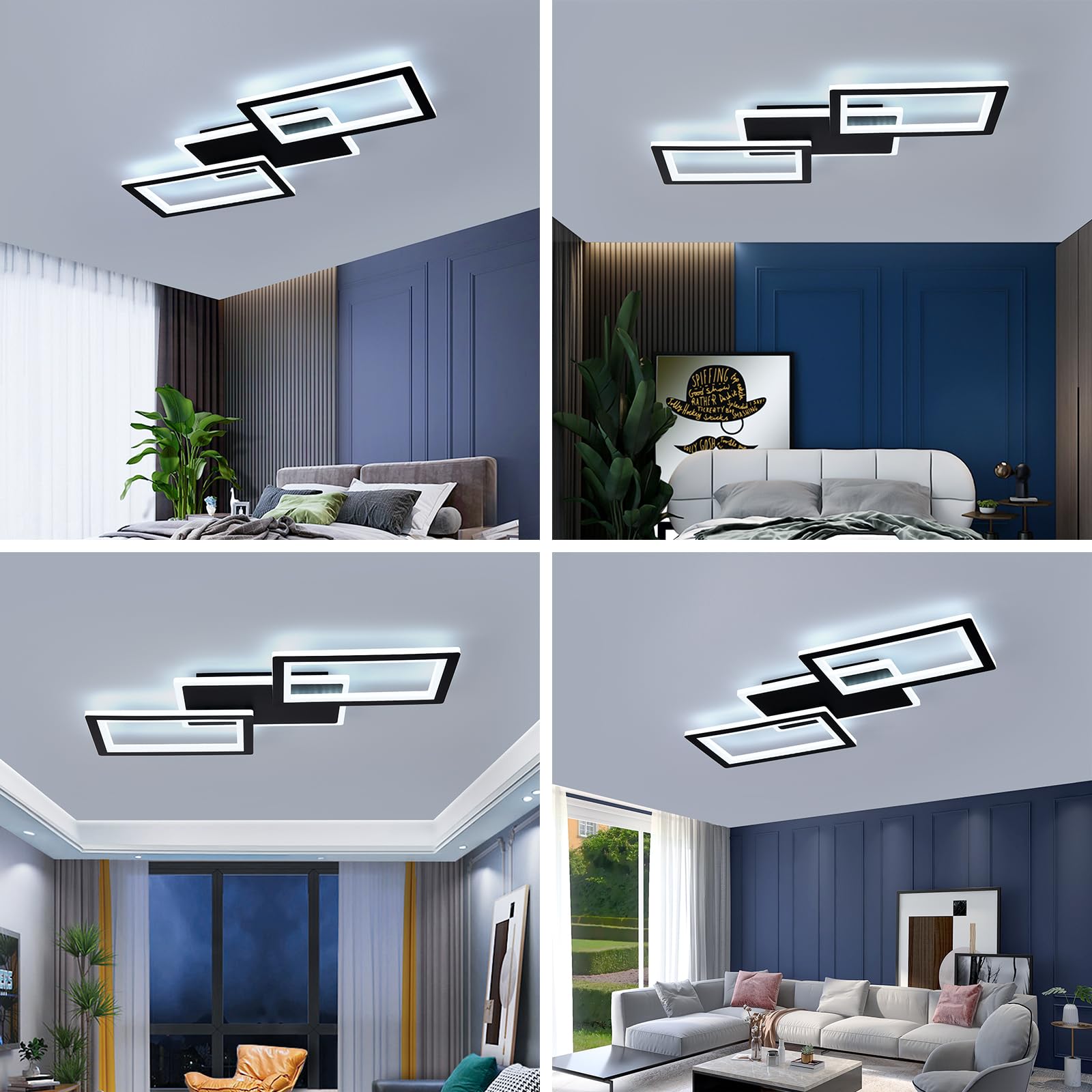 Lámpara de Techo LED Moderna Lámpara de Techo para Salón de 36W Blanco Frío 6000K, 54cm de Acrílico Negro con Montaje Plano para Dormitorio y Oficina