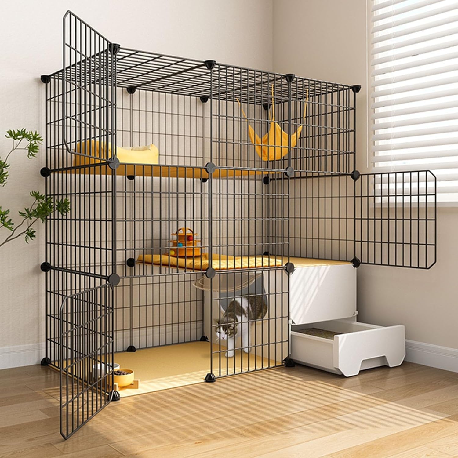 Gabbia per Gatti, Gabbie per Gatti da Interno Grandi con lettiera a 3 Livelli Fai da Te per Gatti, recinto Grande in Filo Metallico Staccabile per Conigli e Cuccioli, Uso Interno (Dimensioni