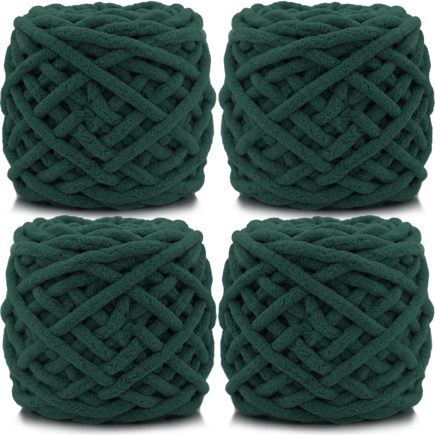 Cnwinu 4 Pack Chunky Yarn,Chunky Wool for Knitting 100g Balls,Multi-Colored Soft Chenille Yarn,Knitting Wool for Knitting&Crocheting Blanket,Cushion,Pet Beds,Bags,Hats,Scarves (Dark Green)