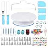 248 Pcs Cake Decorating Kit with Cake Turntable,Cake Leveler,24 Numbered Icing Piping Tips,2 Spatulas,3 Comb Scrapers,2 Couplers,5 Bag Ties,100 Pastry Bags,50 Cupcake Liners,50 Cake Flags