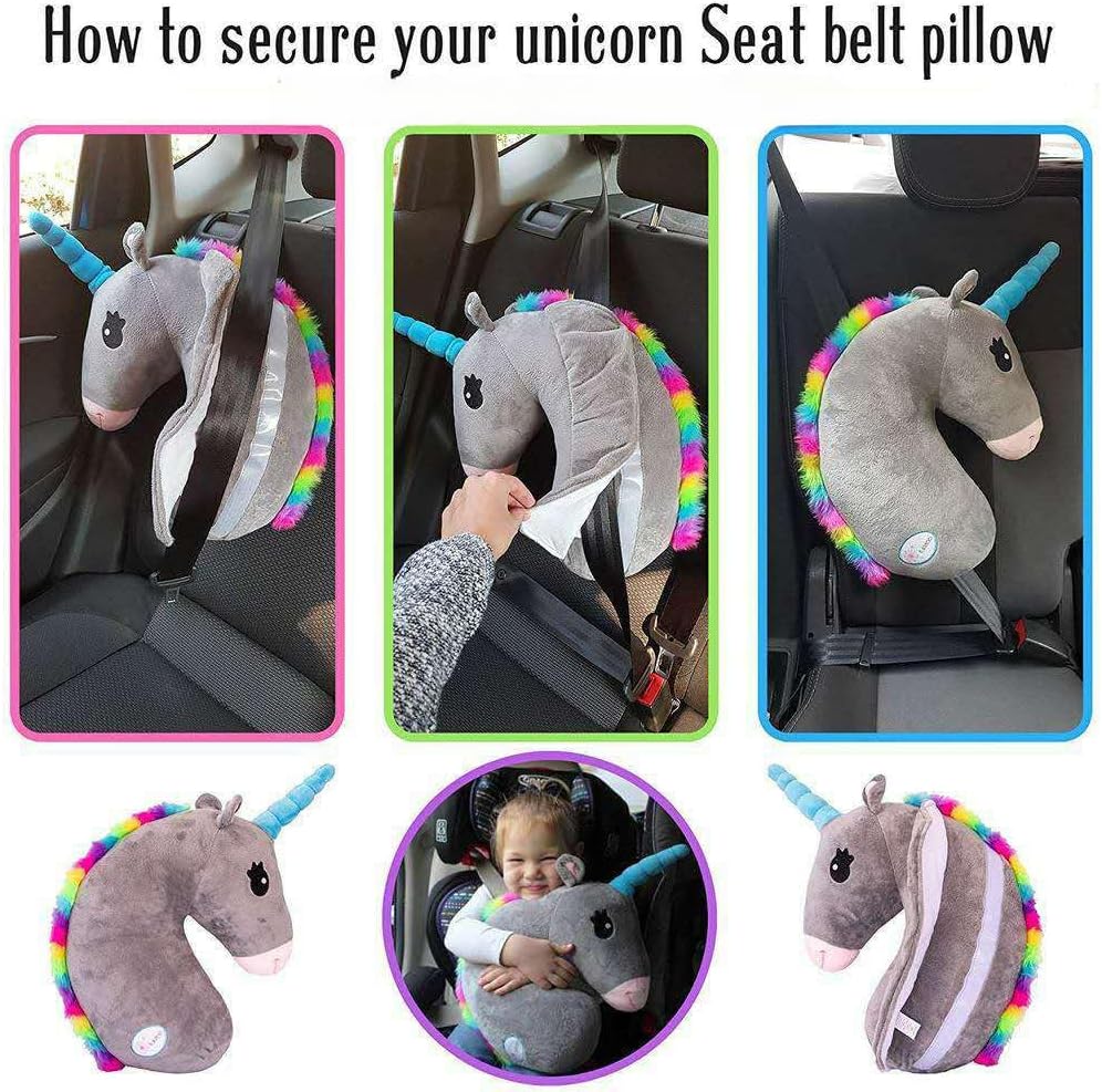 Car Seat Belt Cover Pillow Stocking Stuffers Cute Safety Sloth Unicorn Shoulder Pad Auto Accessory Neck Cushion Protector Seatbelt Shoulder Protector Sleeping Pillow Nice Gift (White Unicorn (Left))