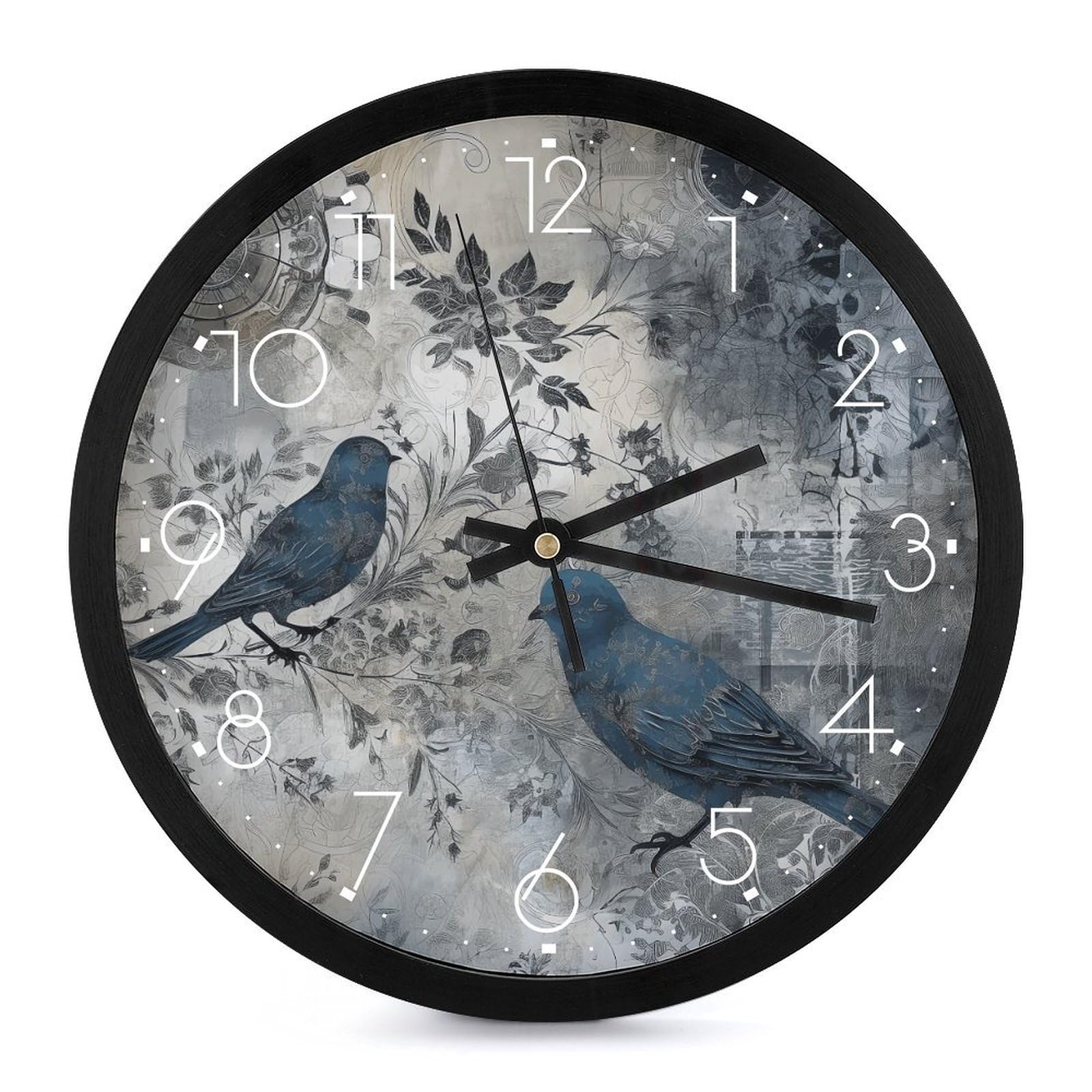 Horloge murale ronde oiseau silencieuse pour salon et cuisine