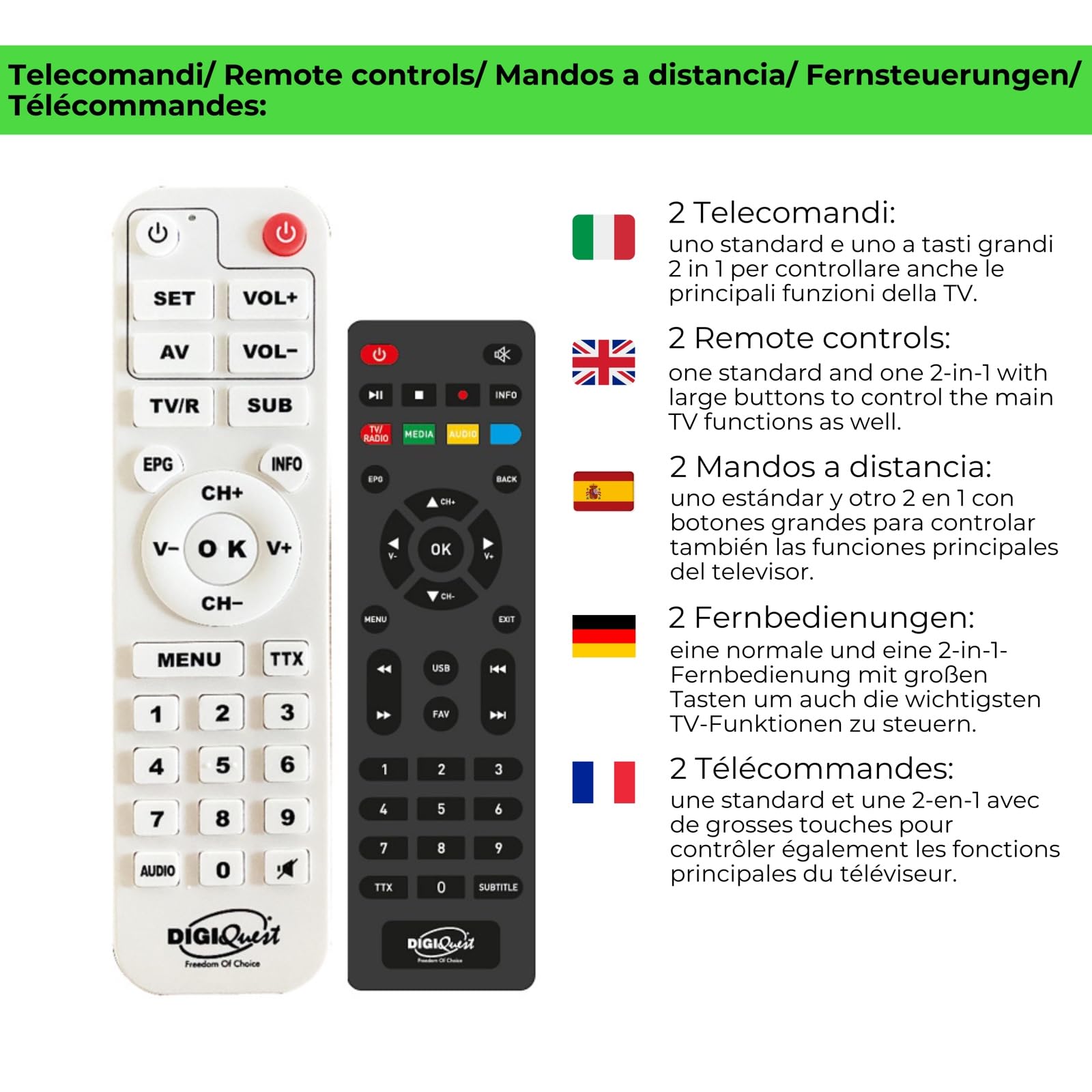 Digiquest Terrestrische Digital XJ, DVB-T2 mit Dual-Fernbedienung, Weiß