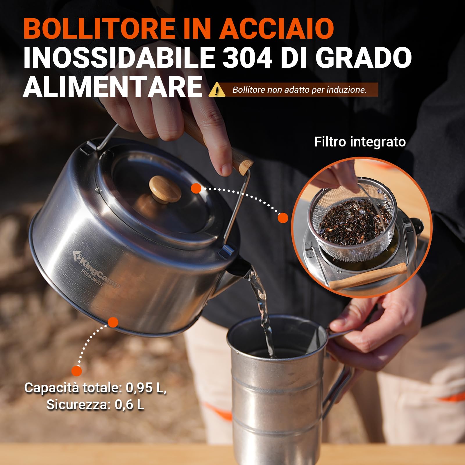 KingCamp Set di pentole da campeggio in acciaio inox, per fornelli da campeggio