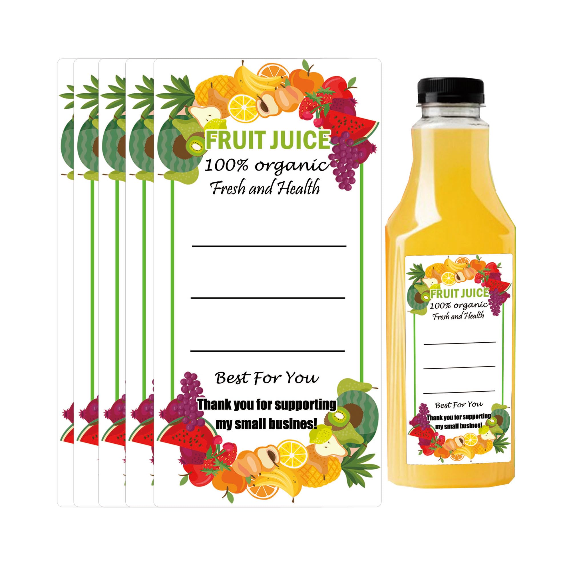 Plastic Juice Bottle Labels 1.6 x 2.4 Inch Juice Bulk Containers Labels Fruit Juicing Drink Canning Stickers for 12oz 8oz 4oz Juice, Milk and Other Beverages 120 Pcs (3.2 x 1.6 Inch)